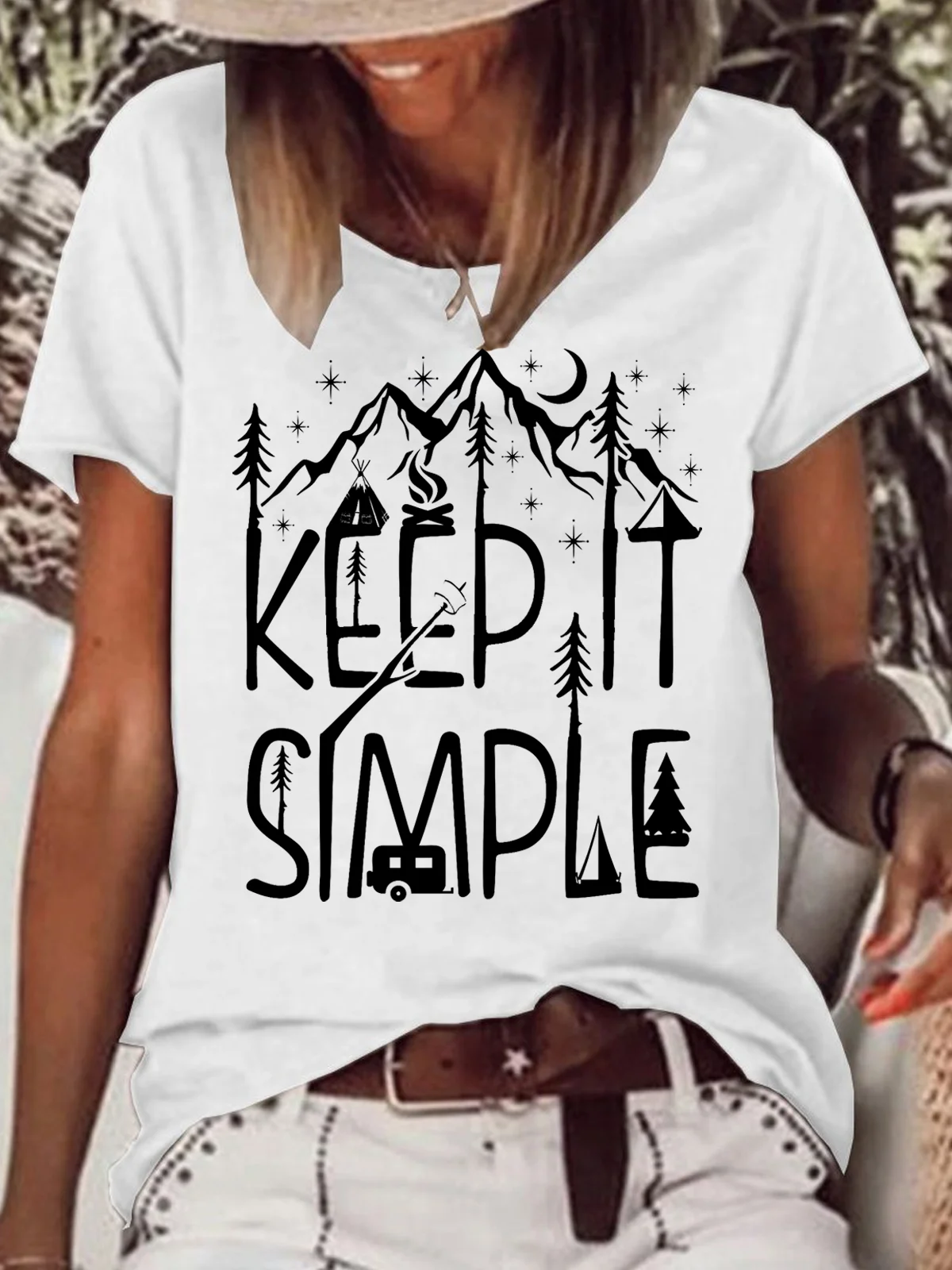 Women's Keep It Simple Camping Letter Casual Short Sleeve T-Shirt