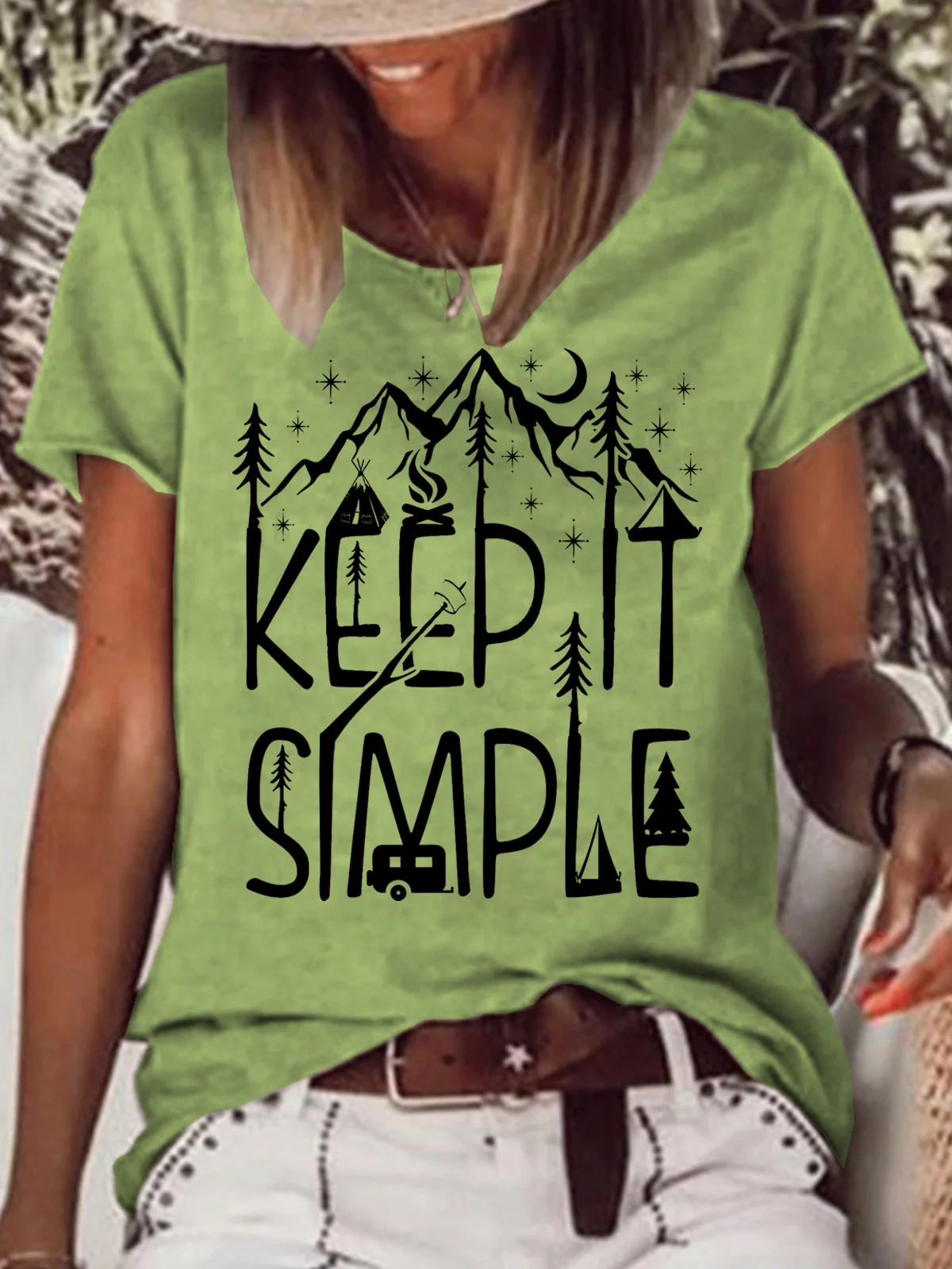 Women's Keep It Simple Camping Letter Casual Short Sleeve T-Shirt