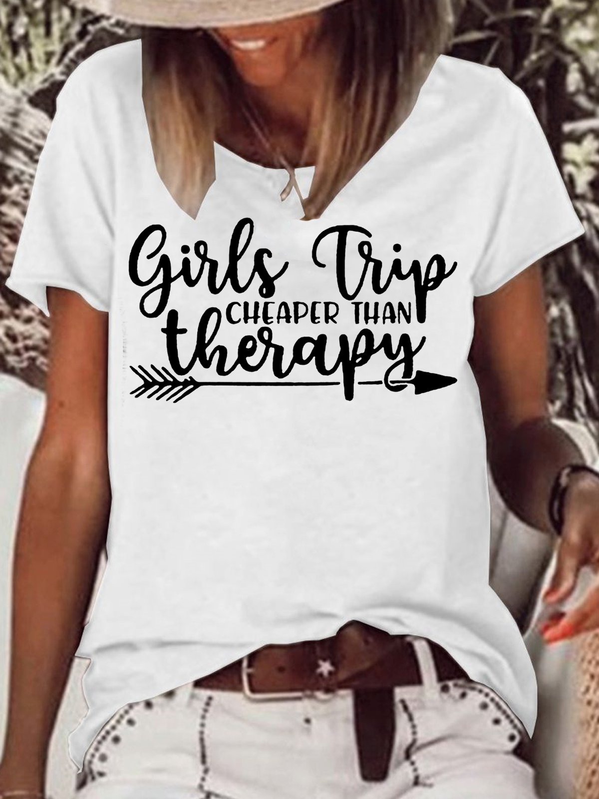 Womens Girls Trip Cheaper Than Therapy Casual Short Sleeve T-Shirt