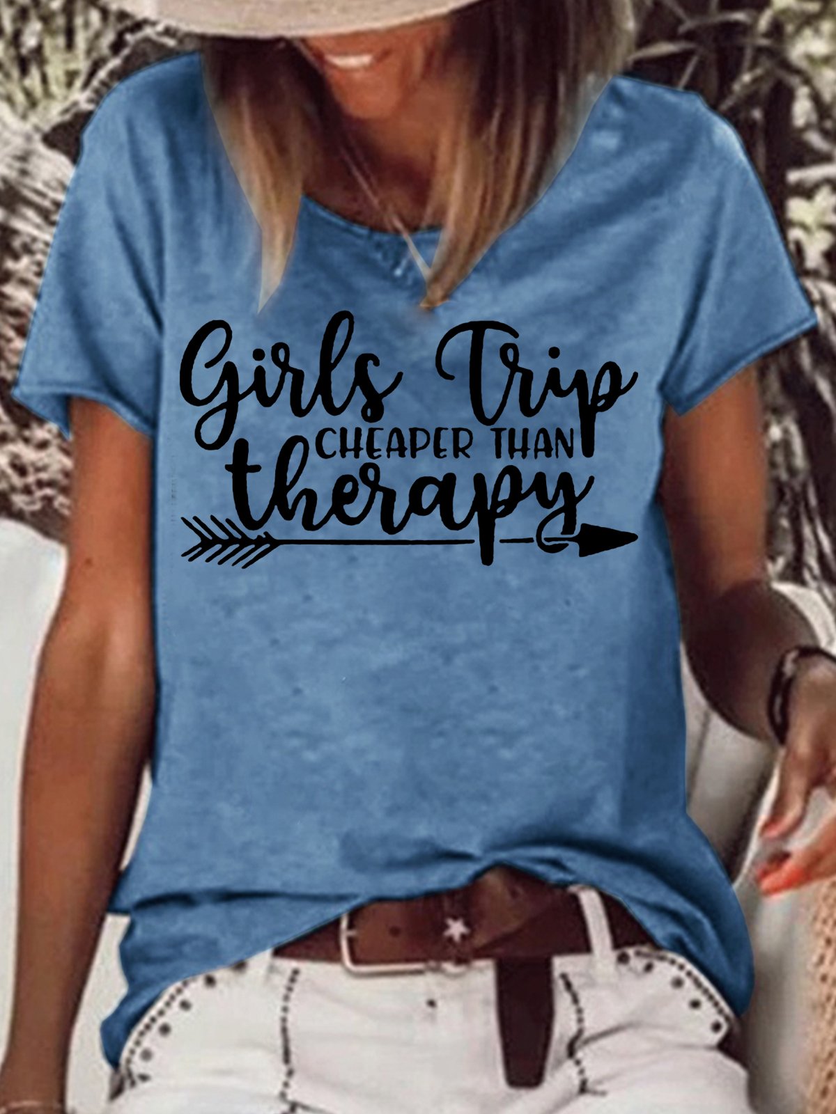 Womens Girls Trip Cheaper Than Therapy Casual Short Sleeve T-Shirt