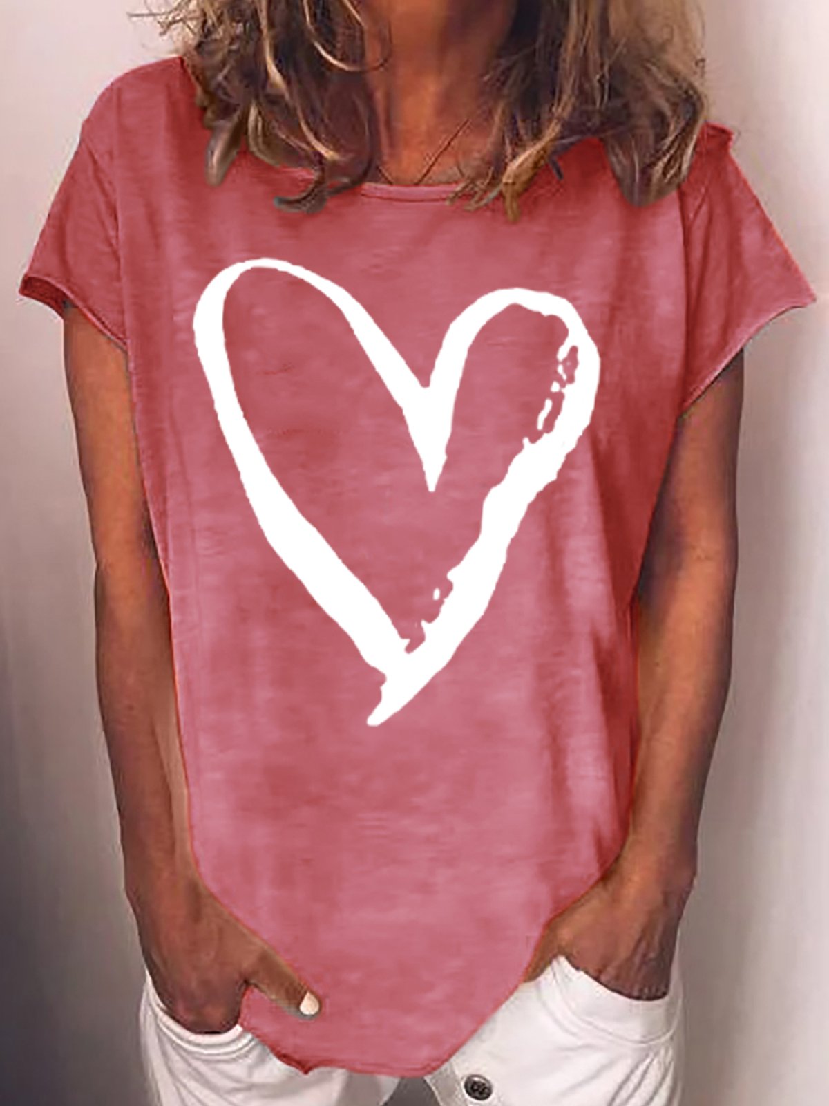 womens Heart Print Short Sleeve T-Shirt