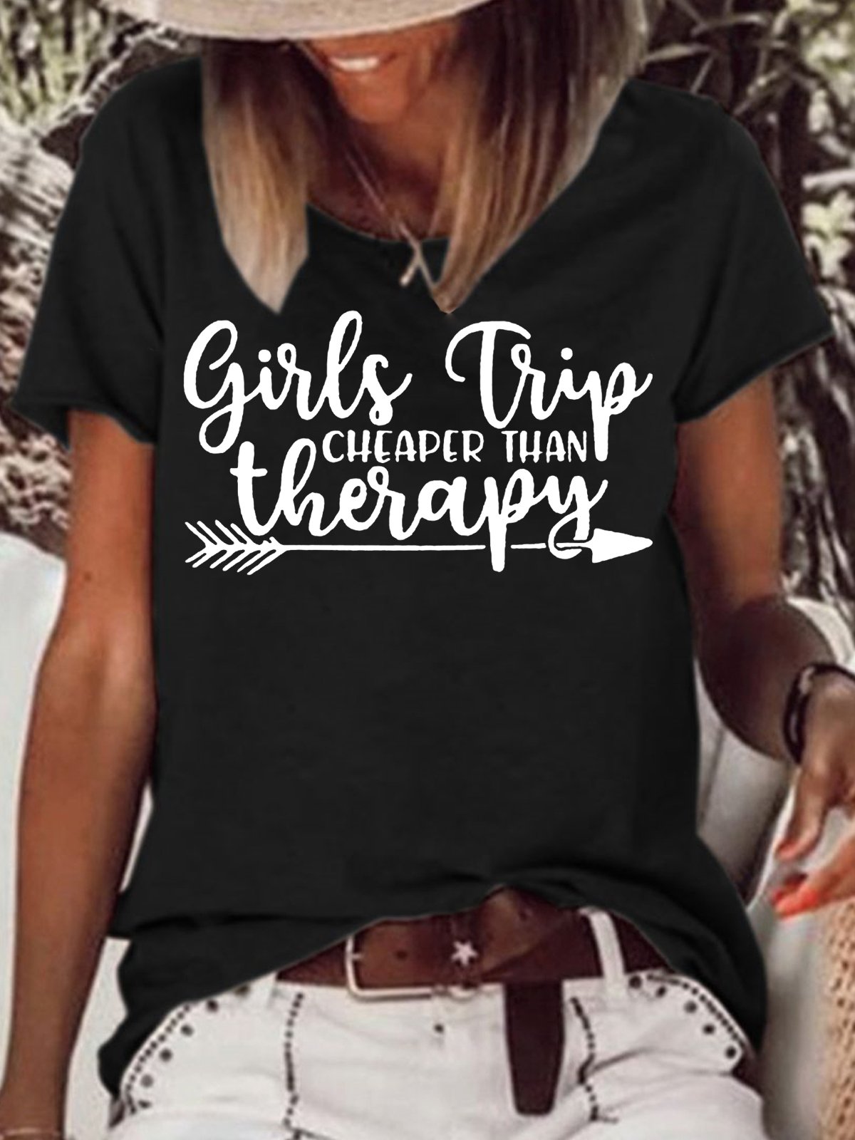 Womens Girls Trip Cheaper Than Therapy Casual Short Sleeve T-Shirt