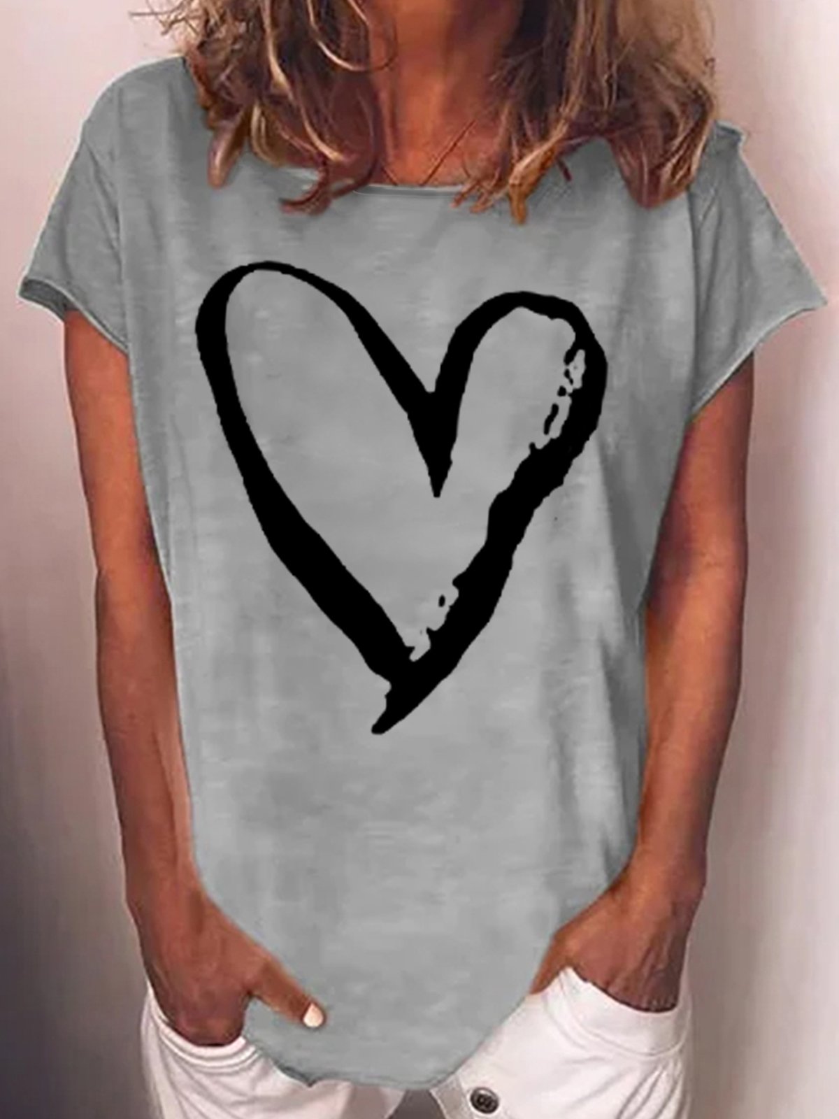 womens Heart Print Short Sleeve T-Shirt