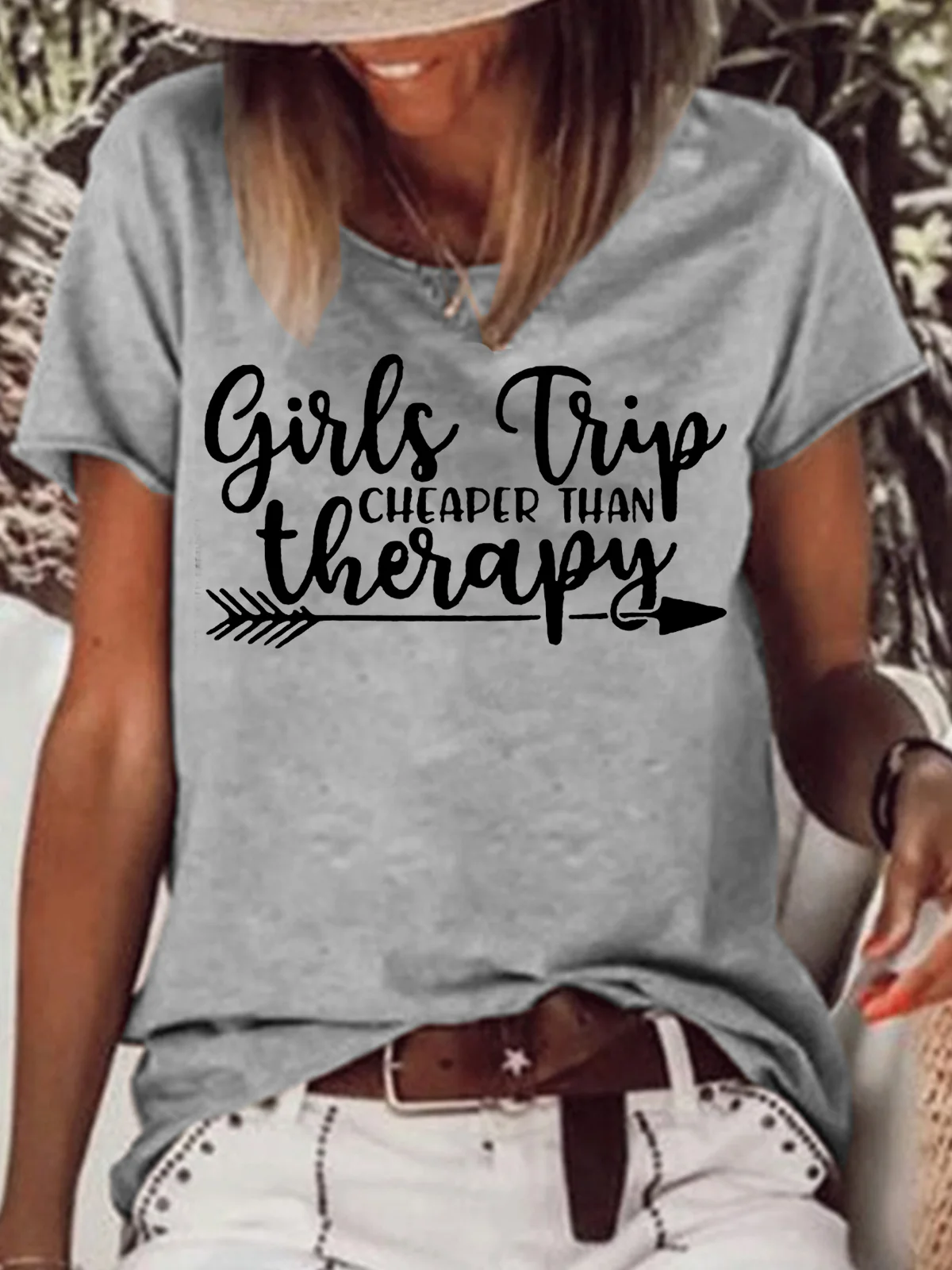 Womens Girls Trip Cheaper Than Therapy Casual Short Sleeve T-Shirt