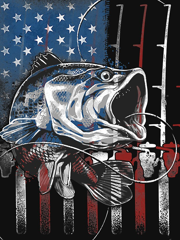 American Flag Fish Street Crew Neck Short Sleeve T-Shirt