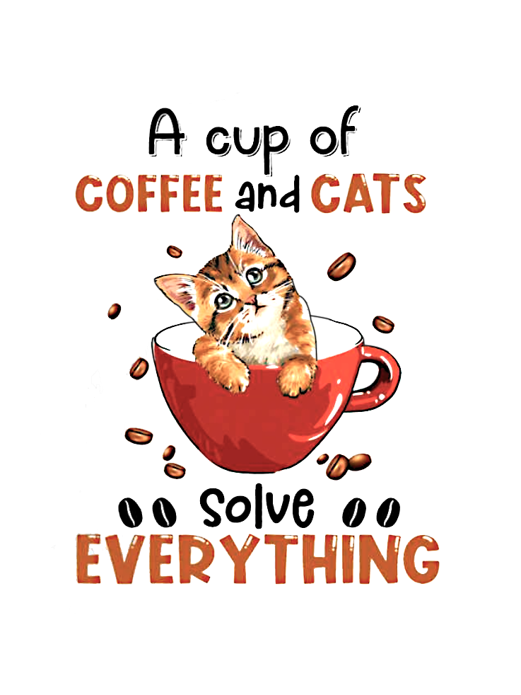 A Cup Of Coffee And Cats Solve Everything Crew Neck T-shirt