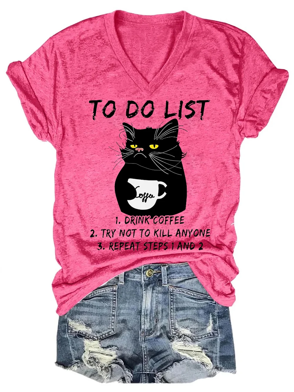 Funny Black To Do List Drink Coffee Cotton Blends Casual Short Sleeve T-Shirt