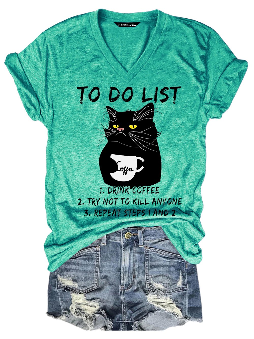 Funny Black To Do List Drink Coffee Cotton Blends Casual Short Sleeve T-Shirt