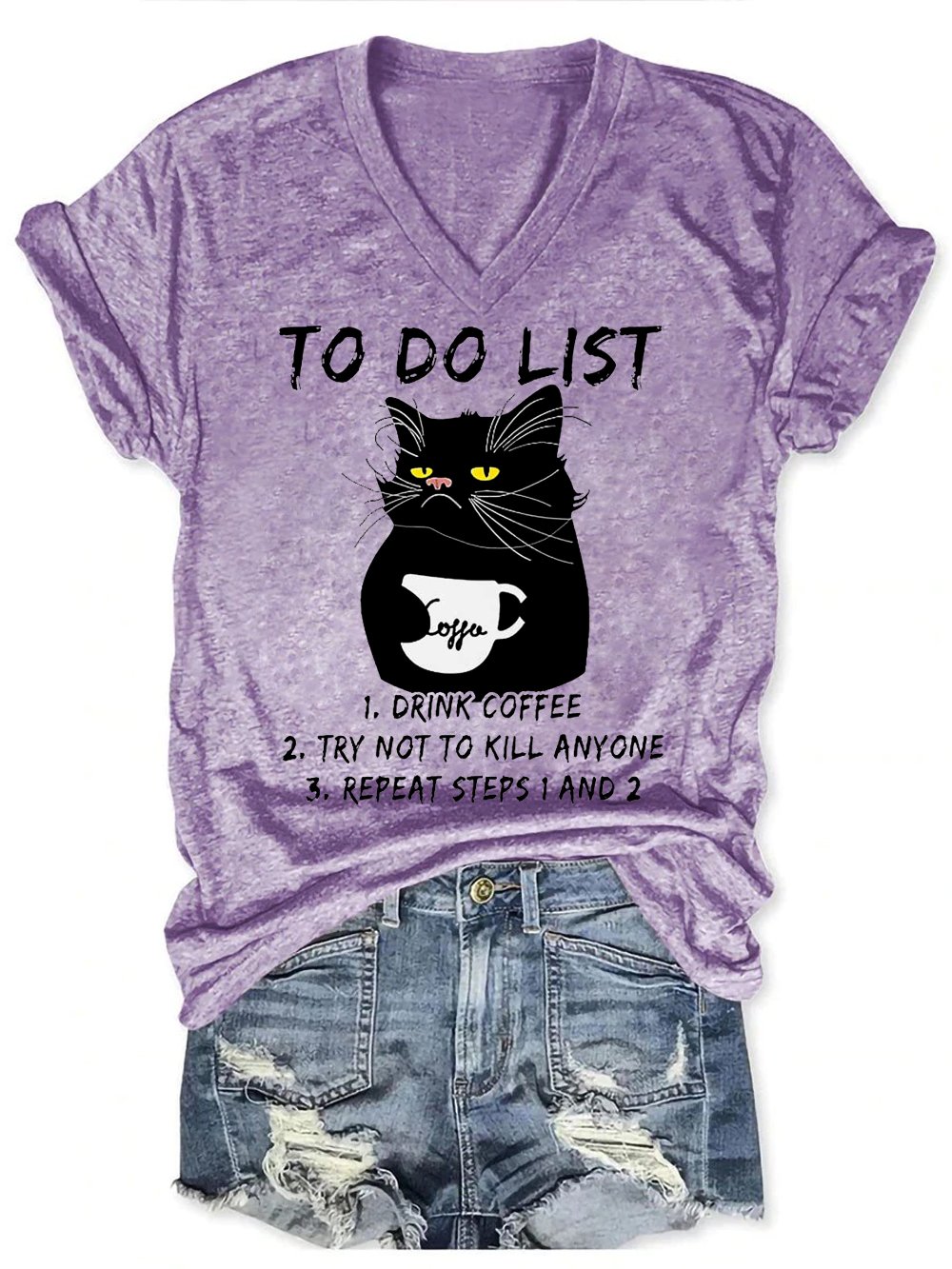 Funny Black To Do List Drink Coffee Cotton Blends Casual Short Sleeve T-Shirt