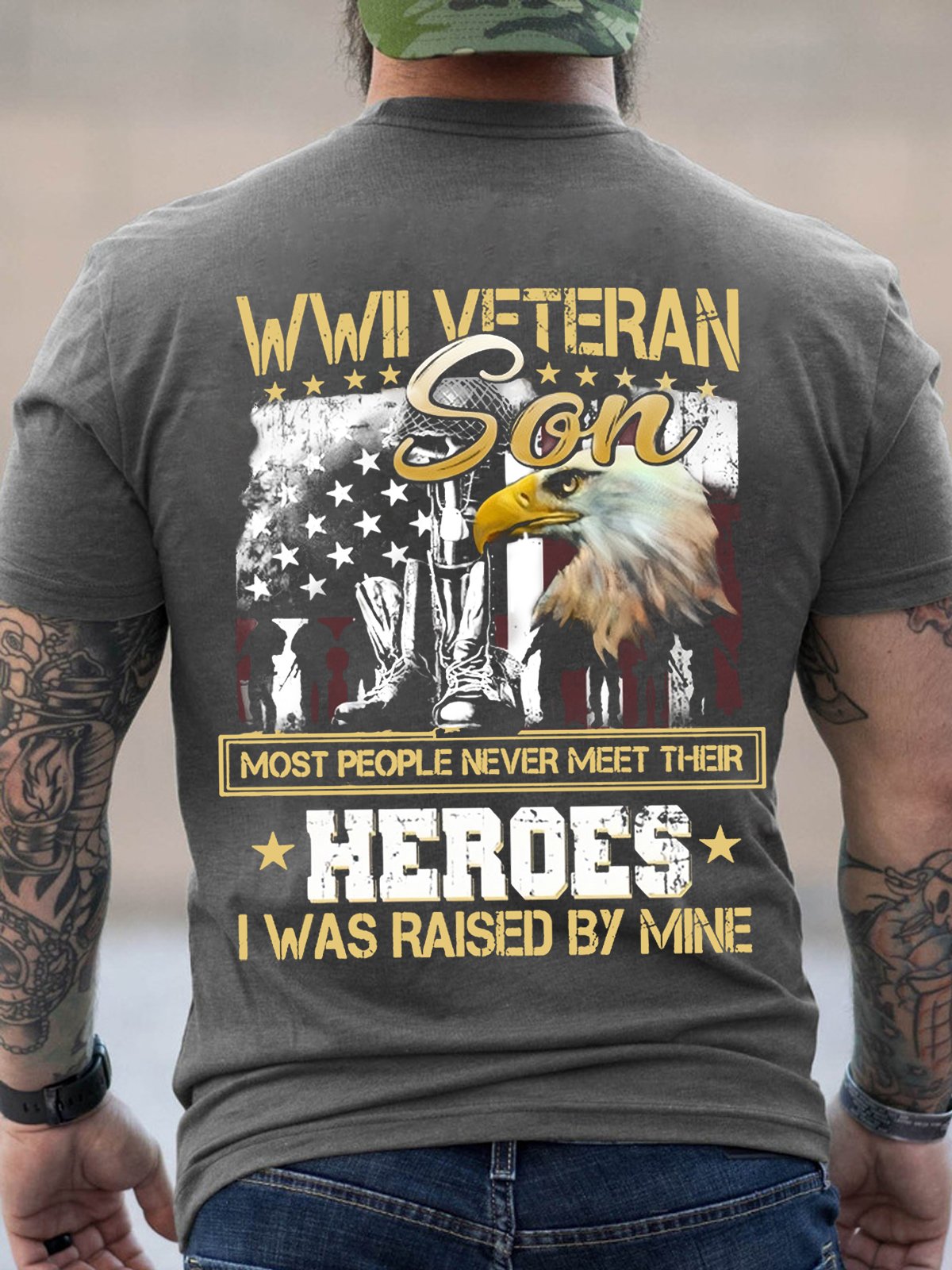 Veteran Wwll Veteran Son Most People Never Meet Their Heroes Men's Short Sleeve Vintage Short Sleeve T-Shirt