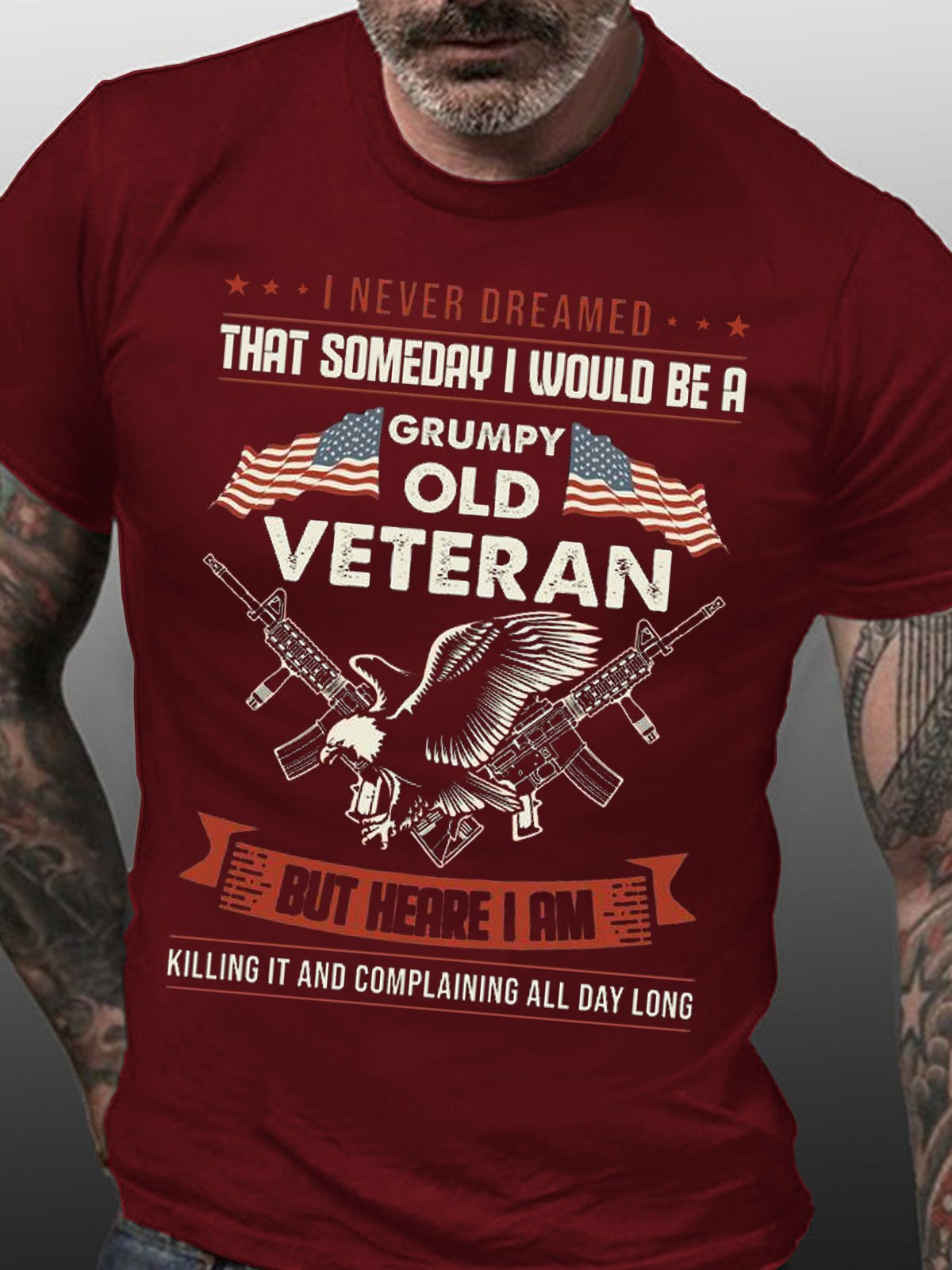 I Never Dreamed That Someday I Would Be A Grumpy Old Veteran Short Sleeve Vintage Crew Neck Short Sleeve T-Shirt