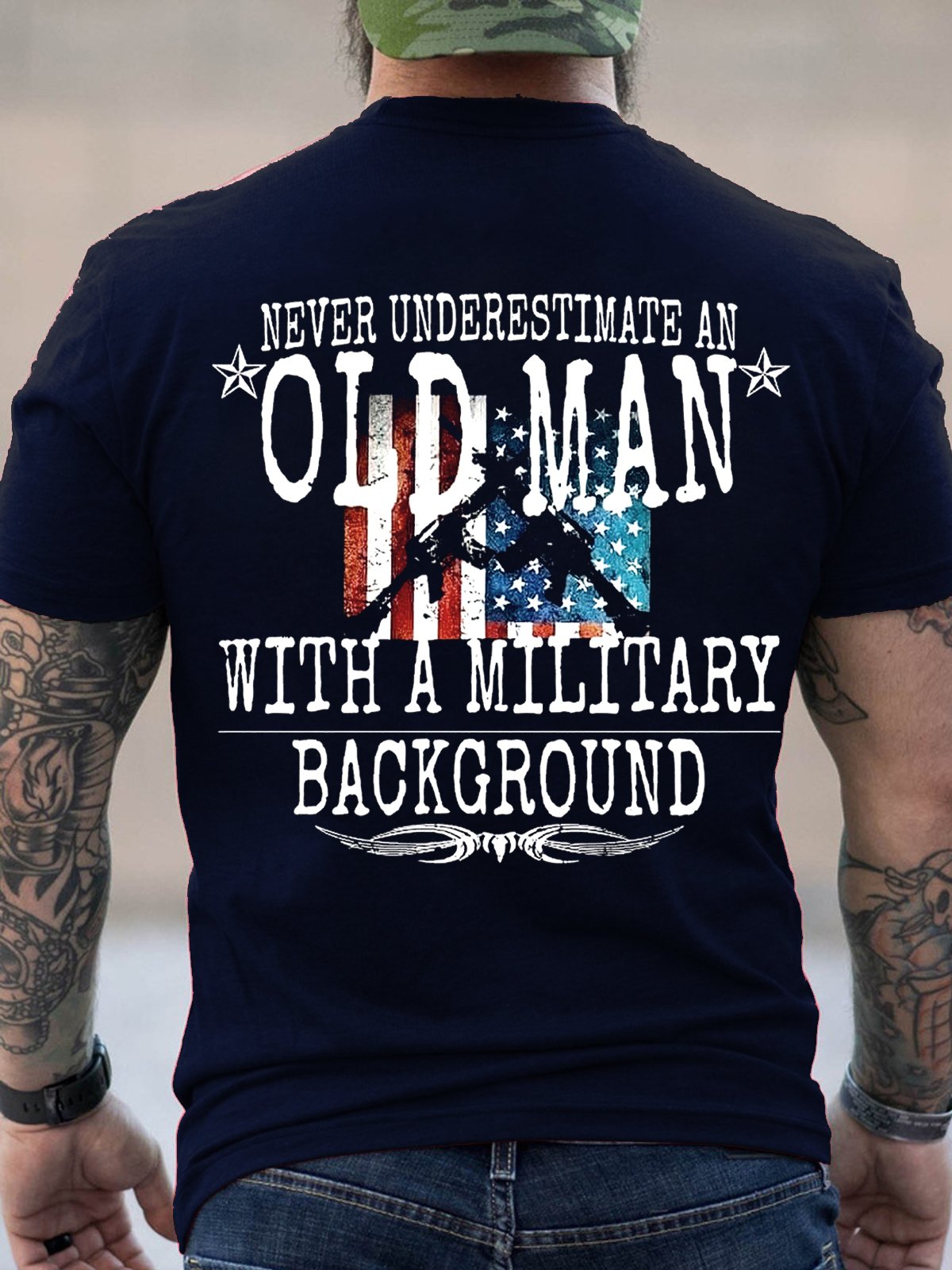 Veteran never underestimate an old man with a military background Cotton Short Sleeve Short Sleeve T-Shirt