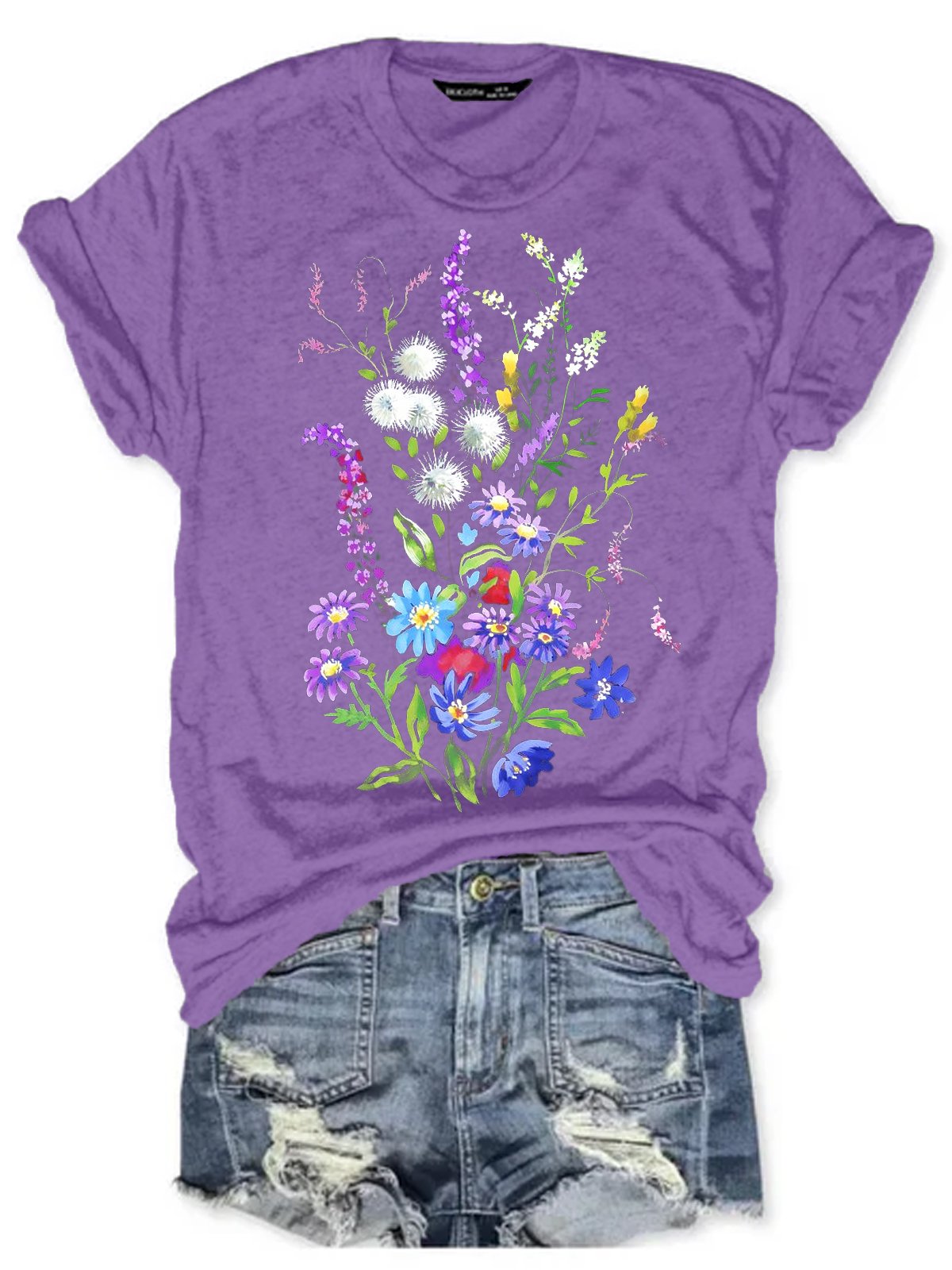 Womens Flower Print Casual Short Sleeve T-Shirt