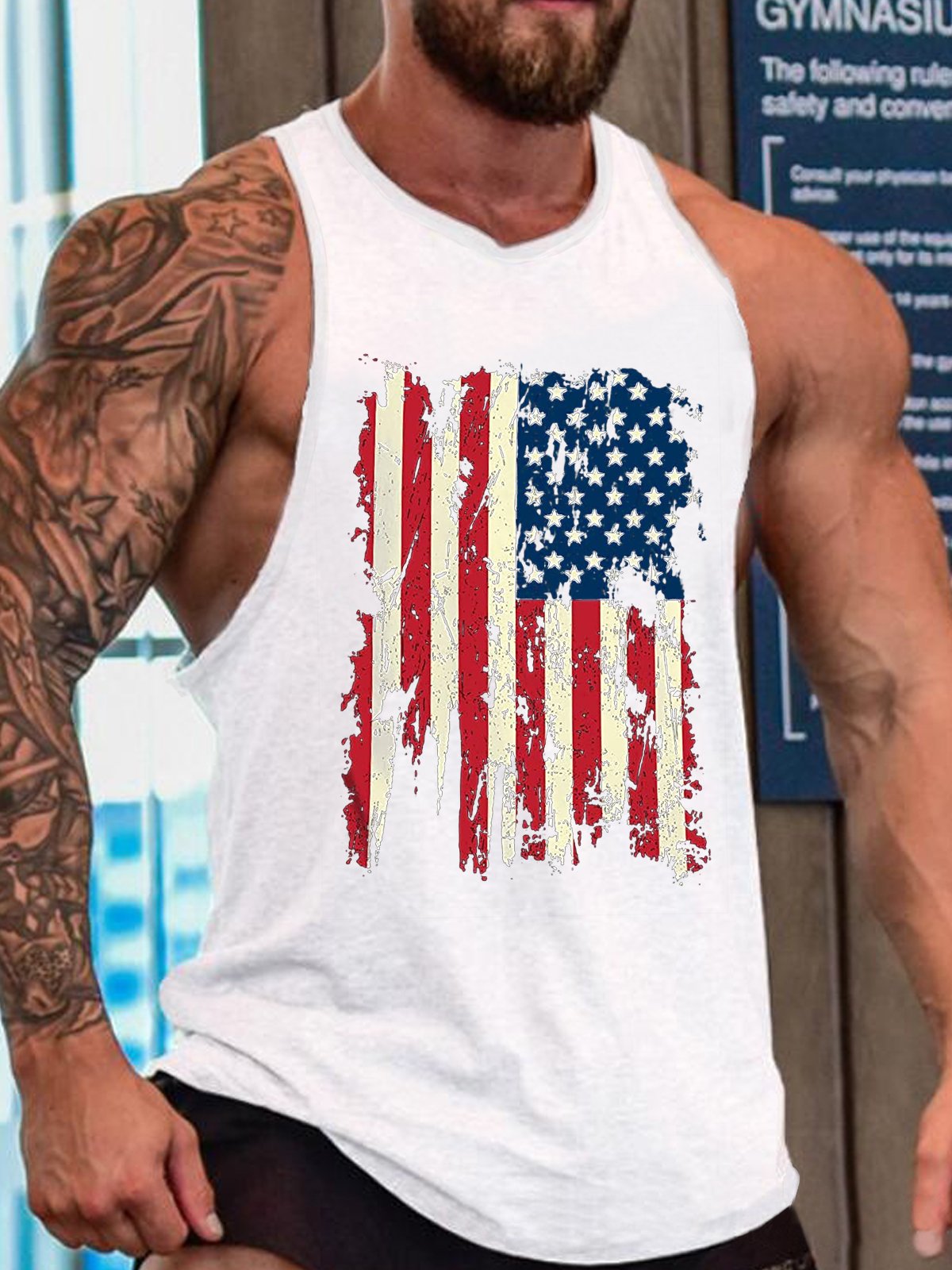 Men‘s American Flag Crew Neck Casual