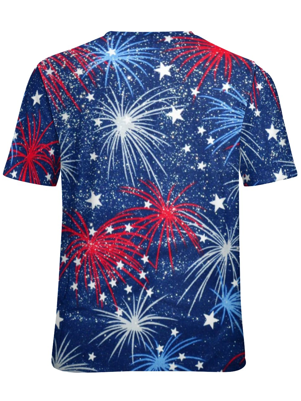 Womens USA America Red White Blue Firework Print Casual Short Sleeve T-Shirt