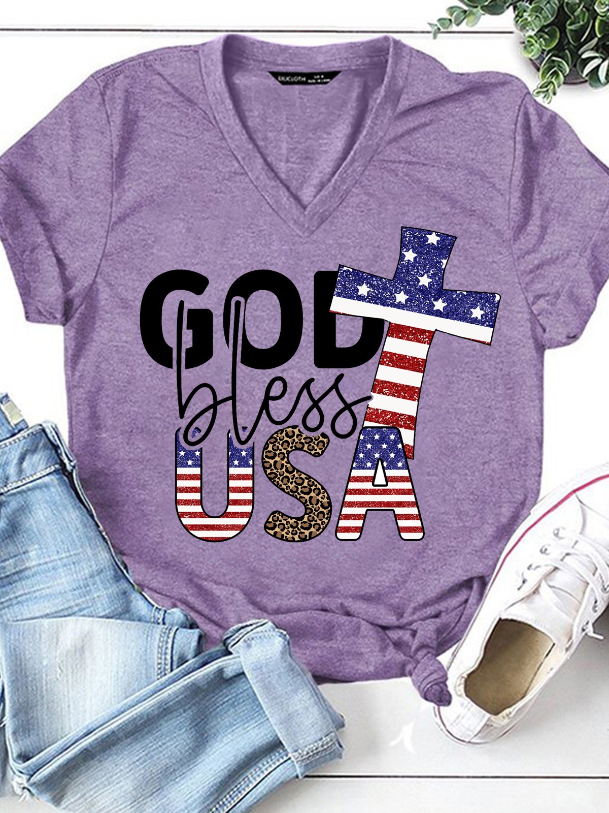 Womens God Bless American Casual Short Sleeve T-Shirt