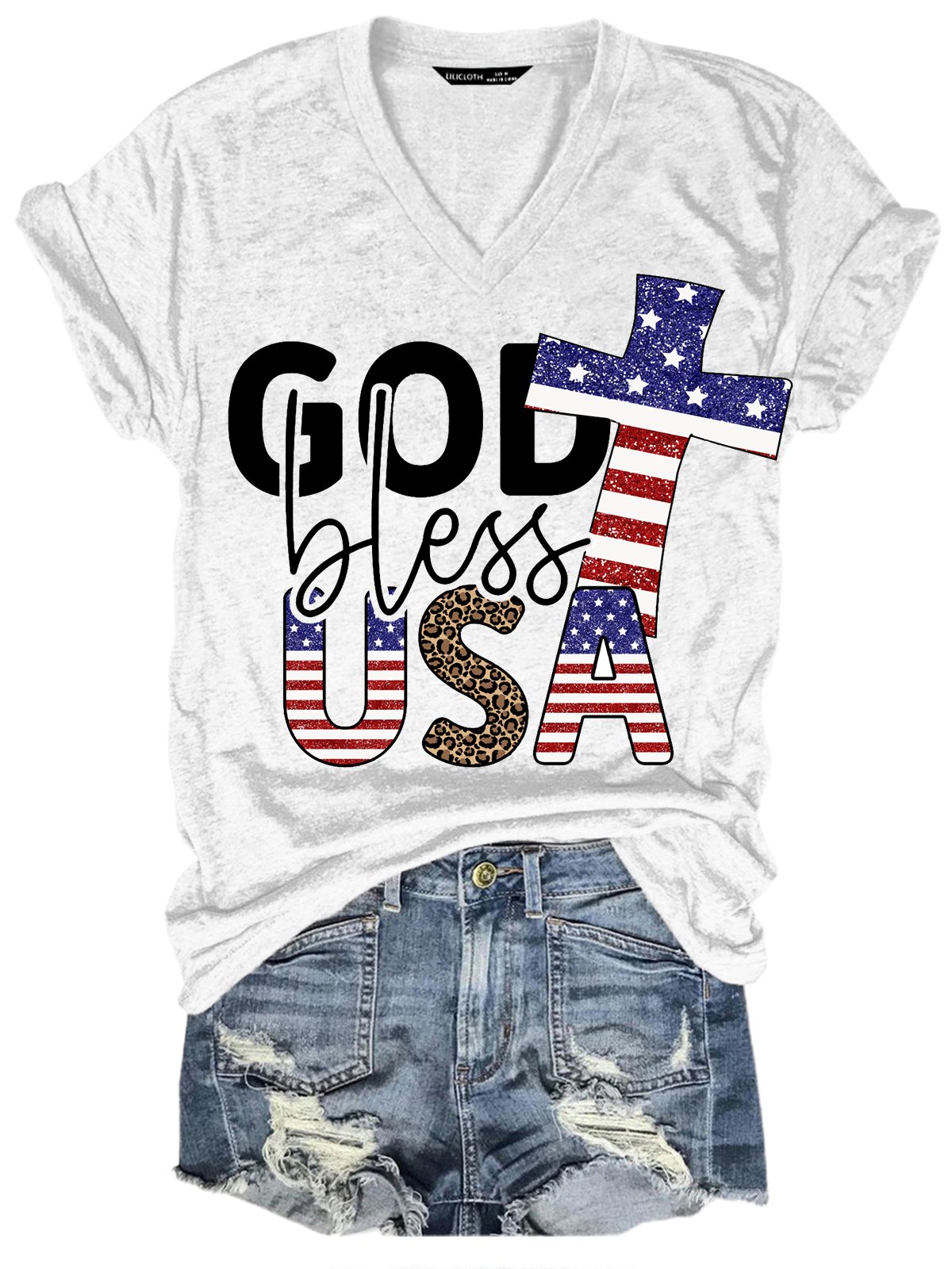 Womens God Bless American Casual Short Sleeve T-Shirt