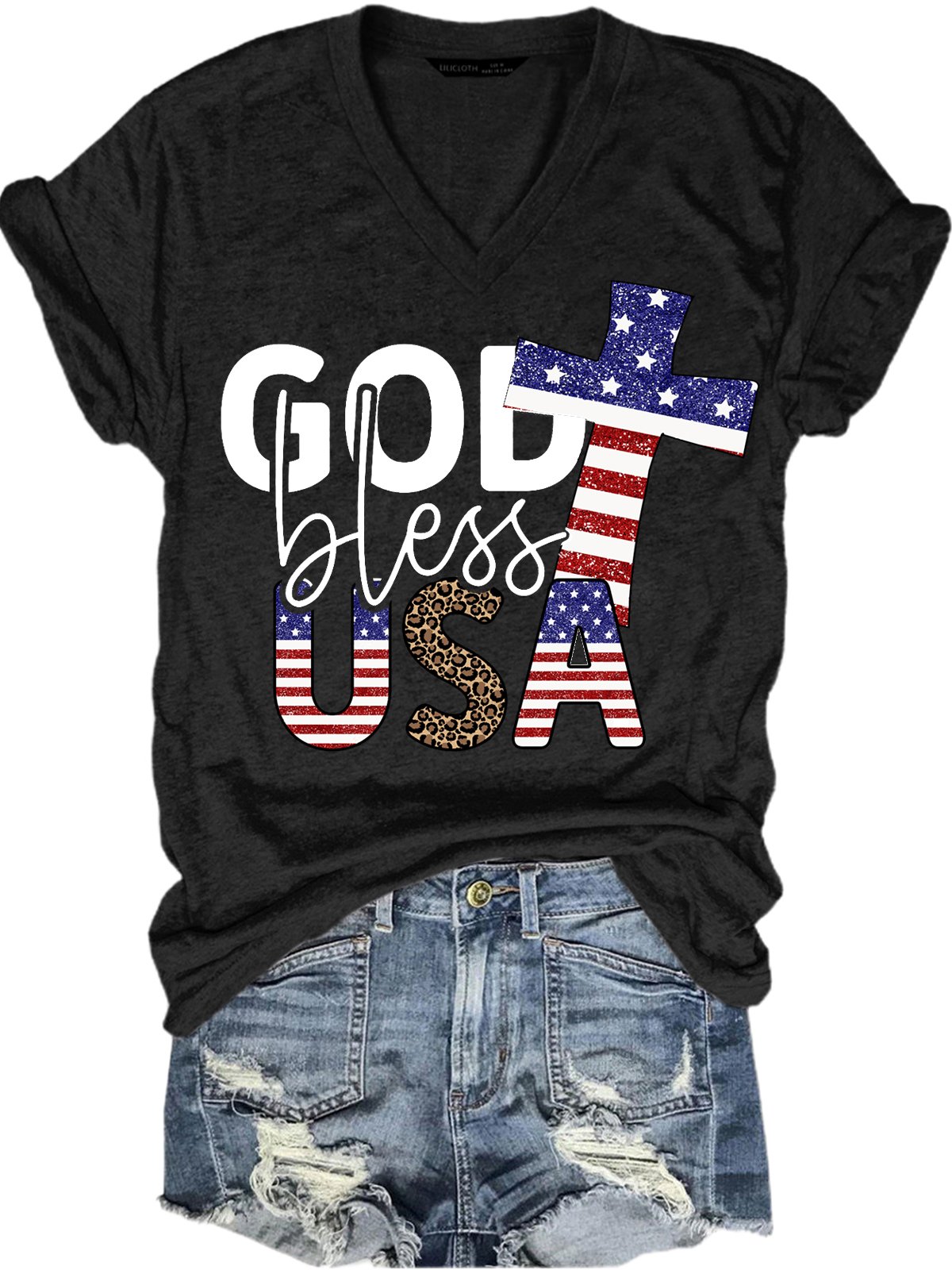 Womens God Bless American Casual Short Sleeve T-Shirt