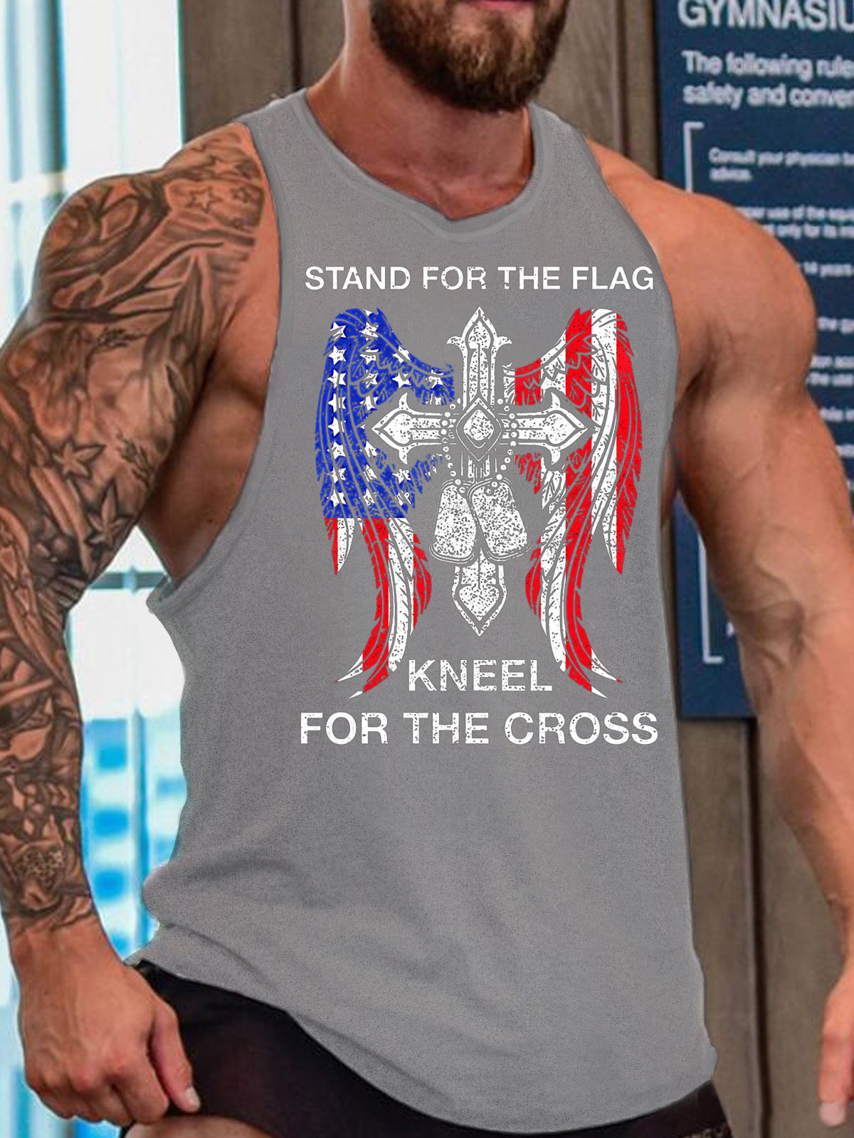 Stand For The Flag, Kneel For The Cross, Casual Crew Neck Tank Top