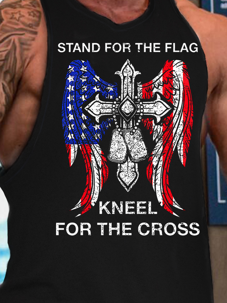 Stand For The Flag, Kneel For The Cross, Casual Crew Neck Tank Top