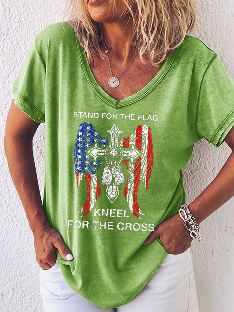 Stand For The Flag, Kneel For The Cross, Casual Loosen T-Shirt