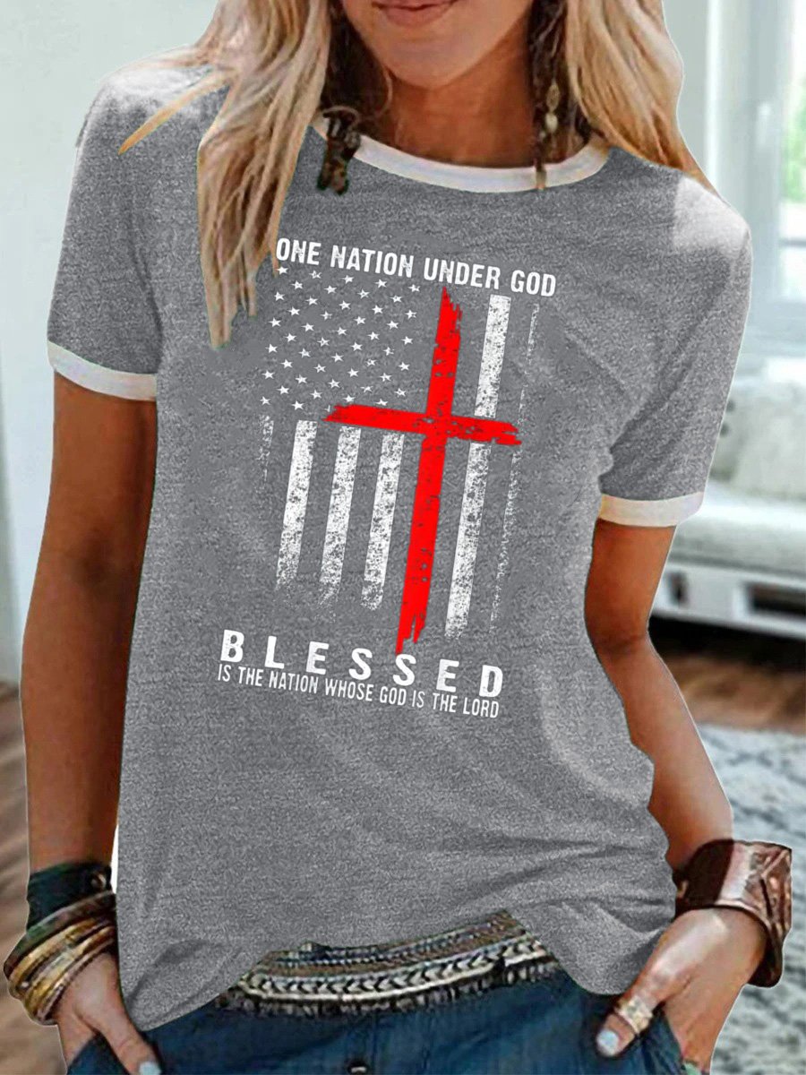 One Nation Under God, Blessed Is The Nation Whose God Is The Lord, Regular Fit Casual Crew Neck T-Shirt