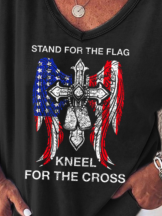 Stand For The Flag, Kneel For The Cross, Casual Loosen T-Shirt