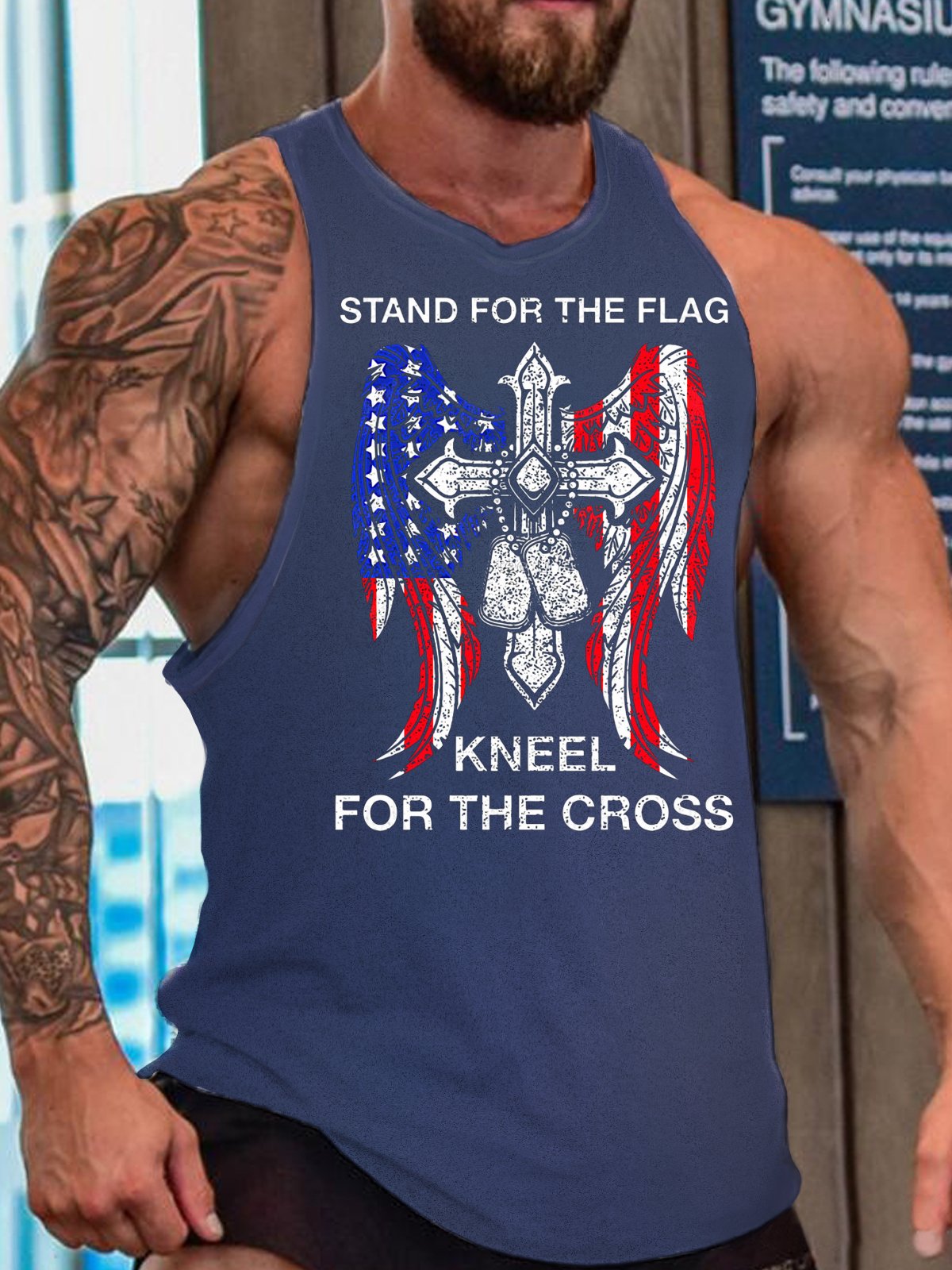 Stand For The Flag, Kneel For The Cross, Casual Crew Neck Tank Top