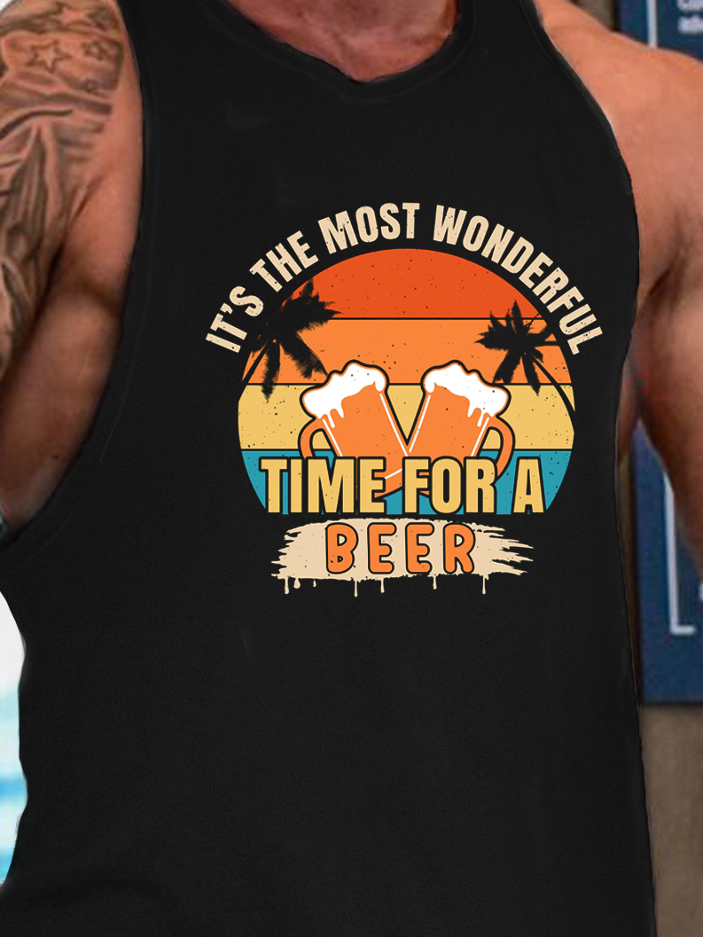 Time For A Beer, Sleeveless Crew Neck Tank Top