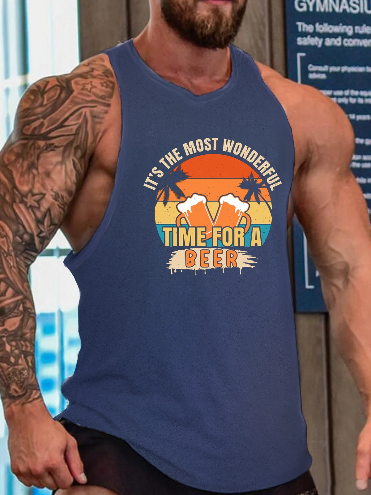 Time For A Beer, Sleeveless Crew Neck Tank Top