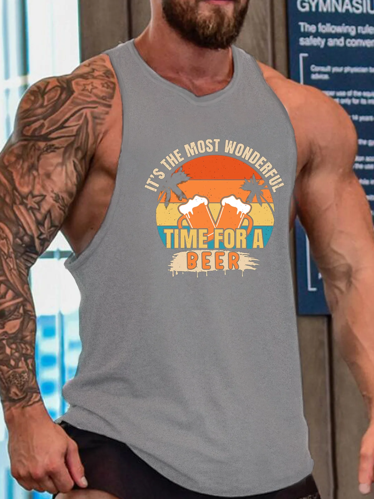 Time For A Beer, Sleeveless Crew Neck Tank Top