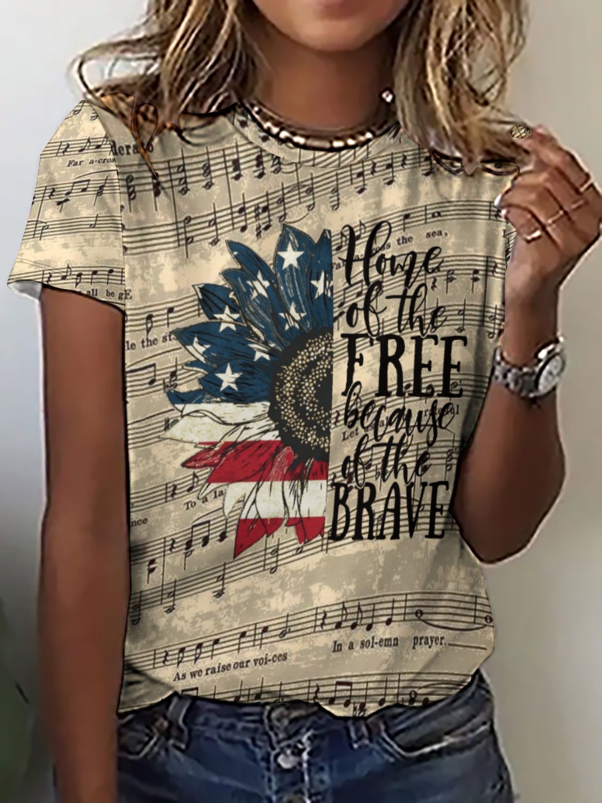 American Flag Phonetic Symbols Sunflower Home Of The Free Because Of The Brave Vintage T-Shirt