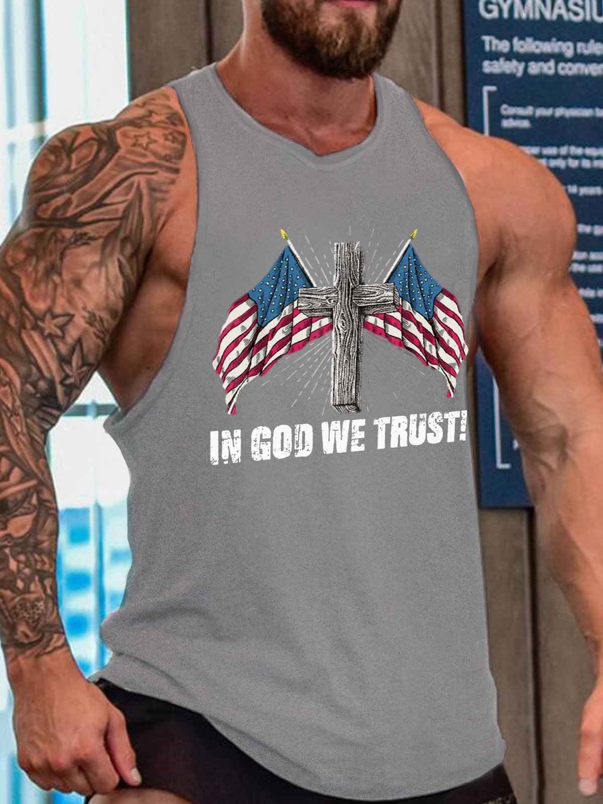 In God We Trust America Flag Men's Loose Crew Neck Tank Top