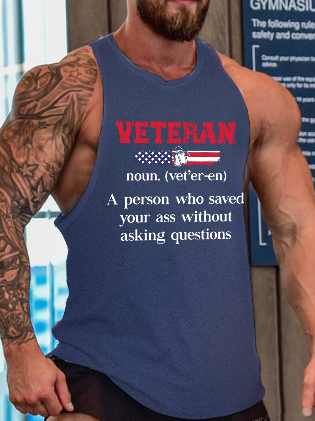 Veteran America Flag Men's Crew Neck Loose Tank Top