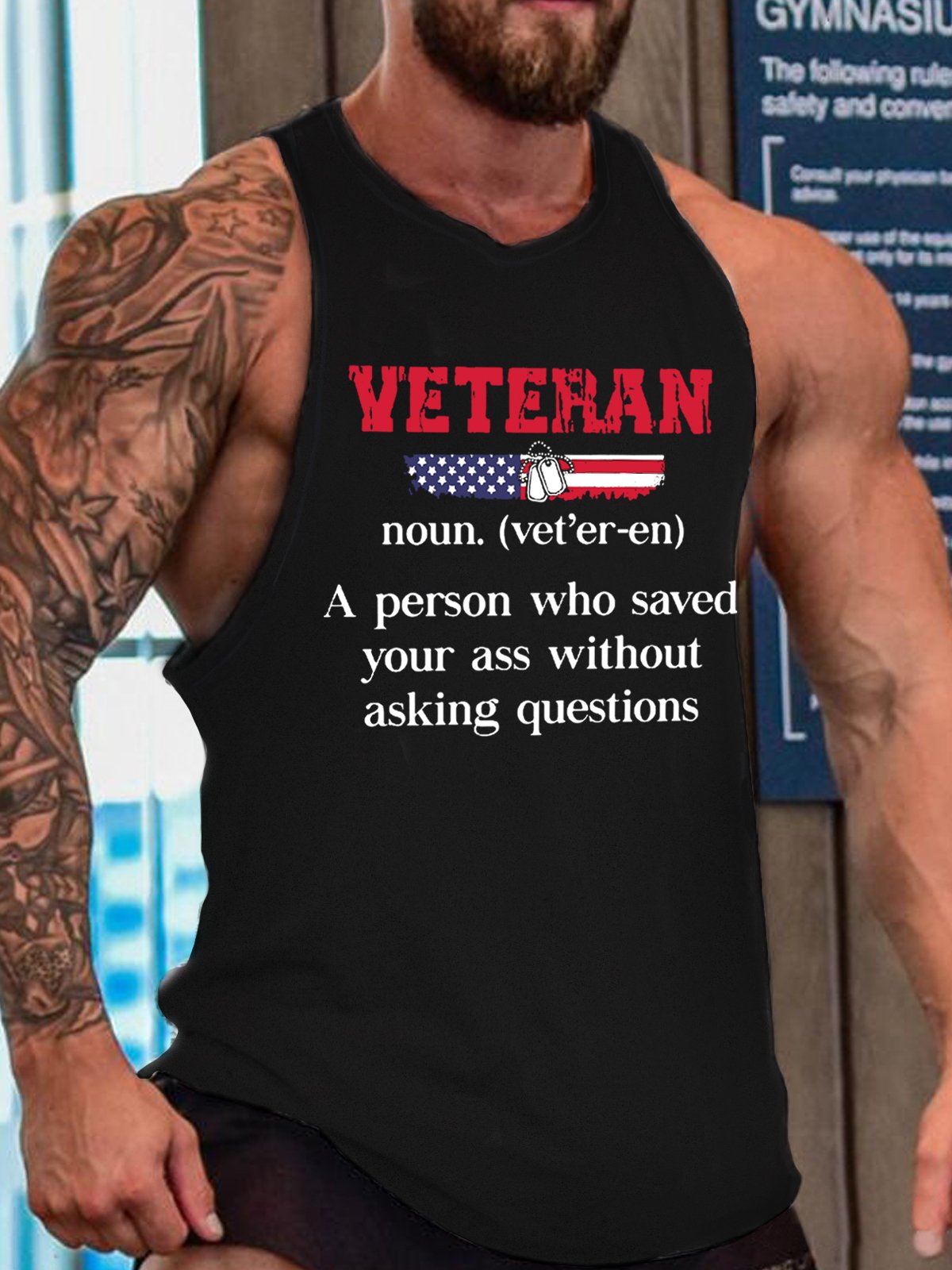 Veteran America Flag Men's Crew Neck Loose Tank Top