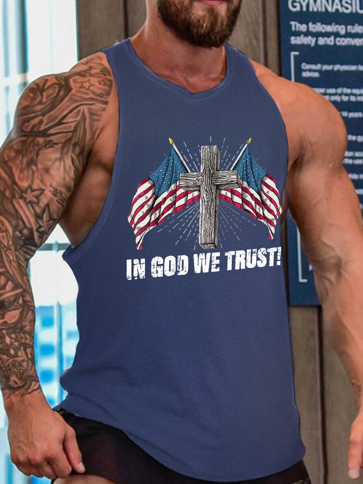 In God We Trust America Flag Men's Loose Crew Neck Tank Top