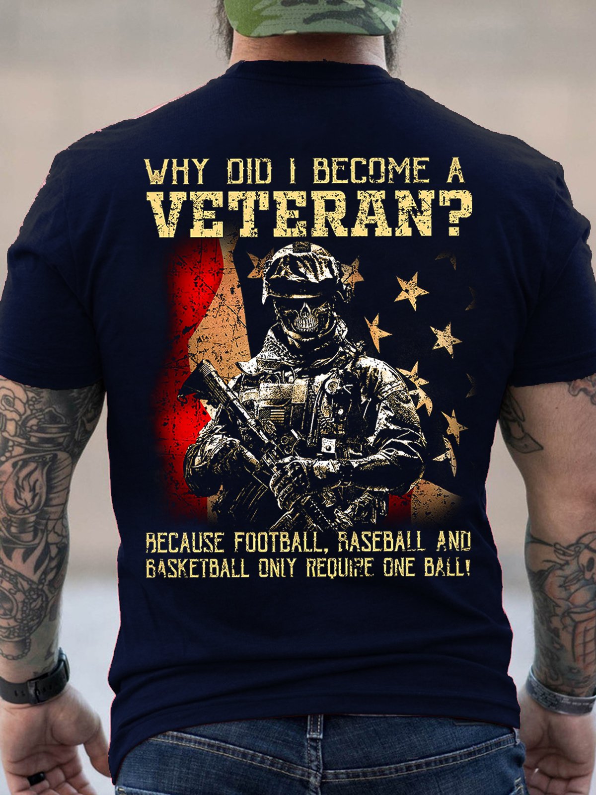 American Flag Why Did I Become A Veteran Crew Neck Loose Casual T-Shirt