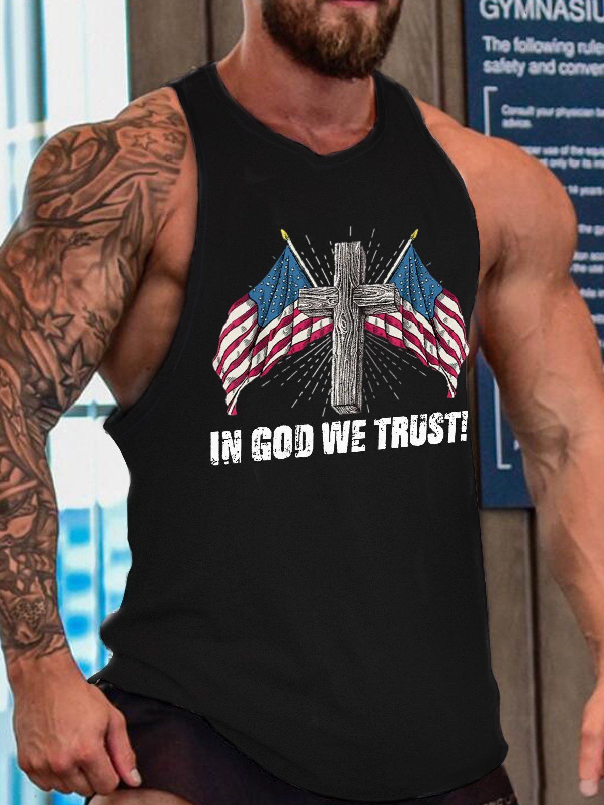 In God We Trust America Flag Men's Loose Crew Neck Tank Top