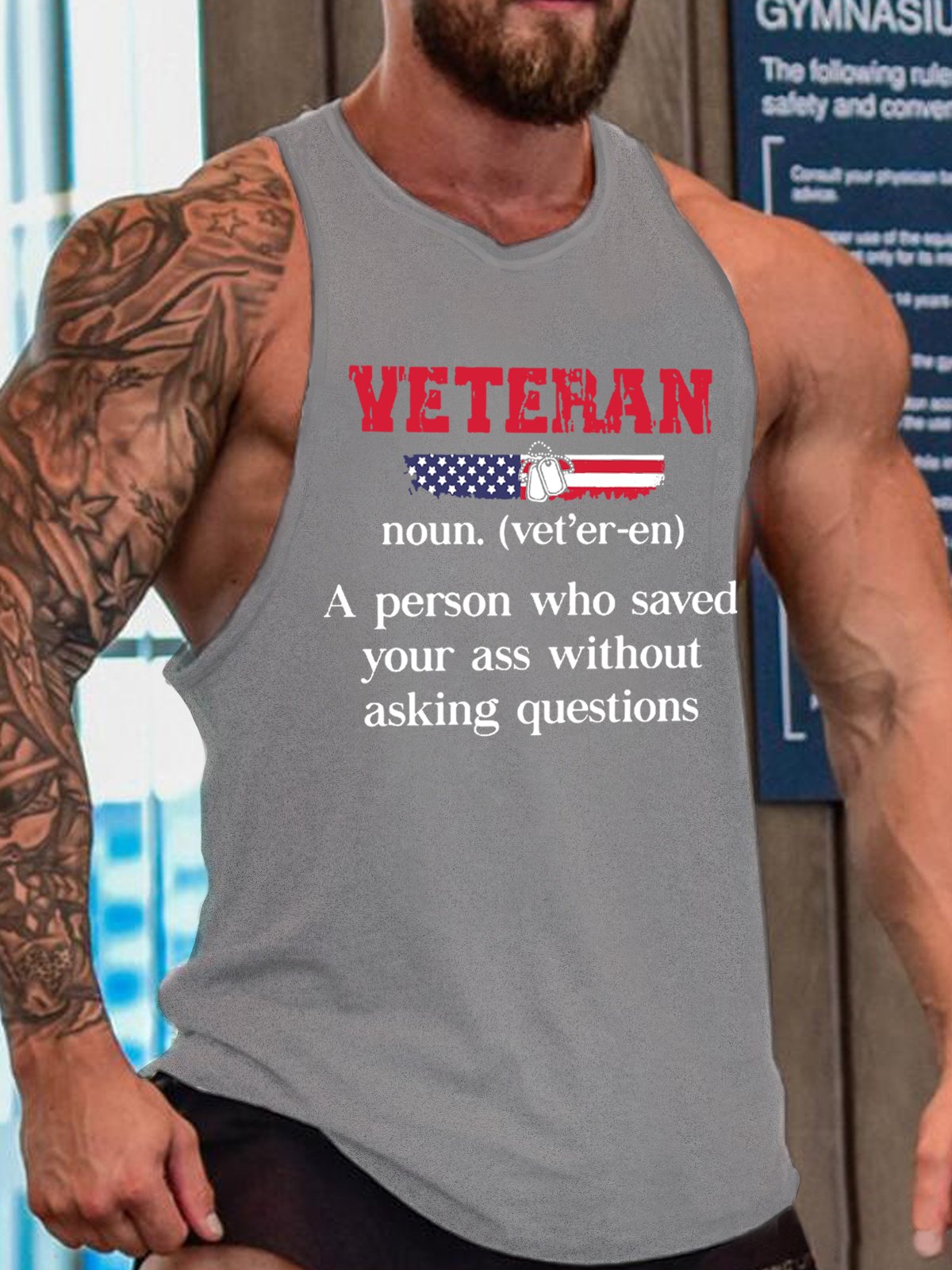 Veteran America Flag Men's Crew Neck Loose Tank Top