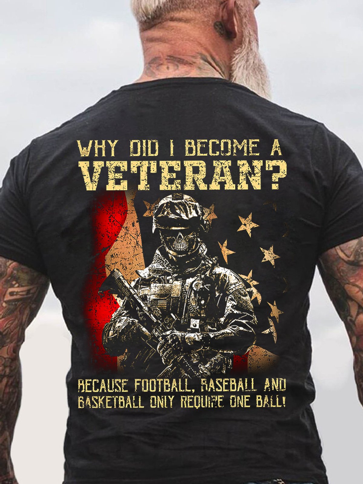 American Flag Why Did I Become A Veteran Crew Neck Loose Casual T-Shirt