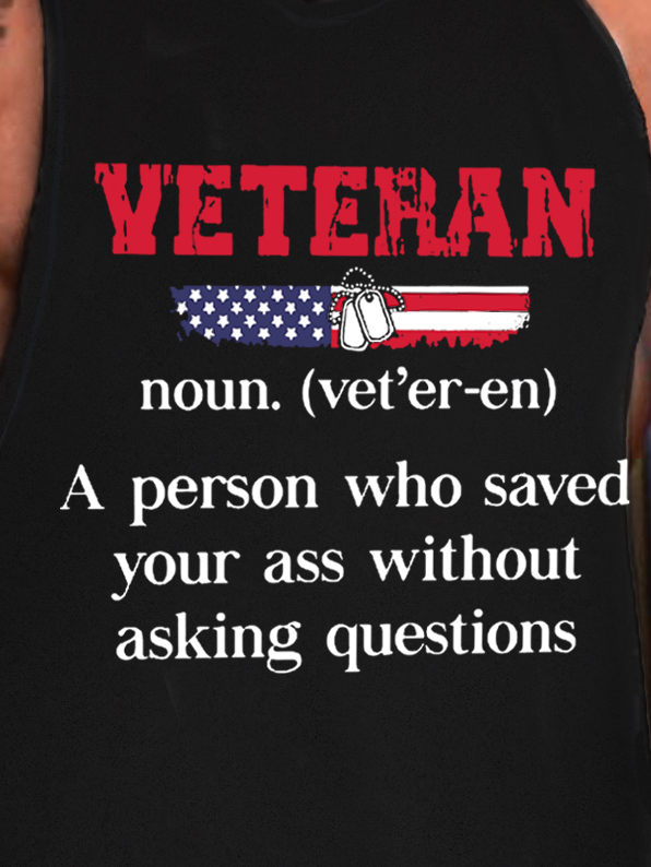 Veteran America Flag Men's Crew Neck Loose Tank Top