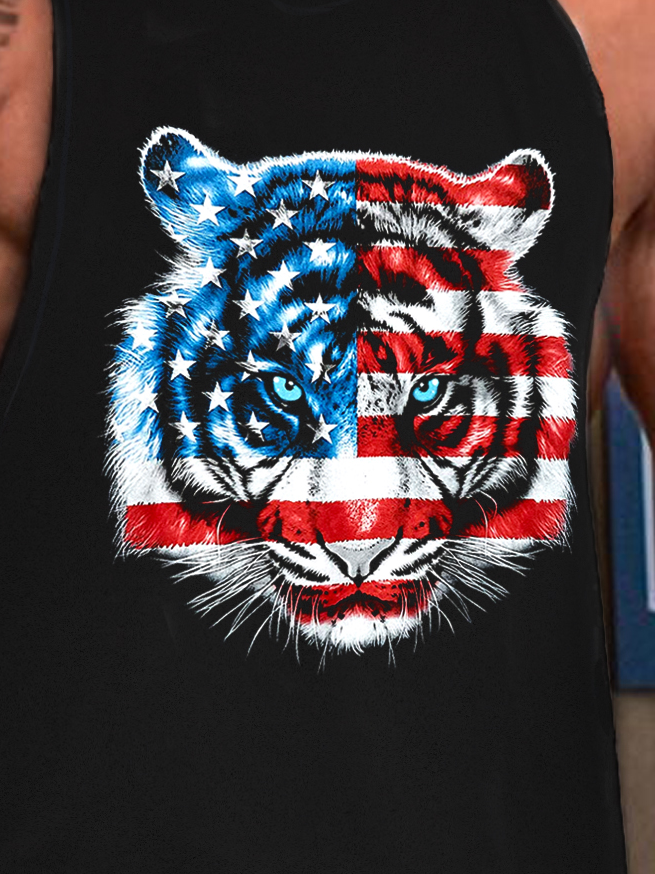 Tiger American Flag Men's Loose Casual Tank Top