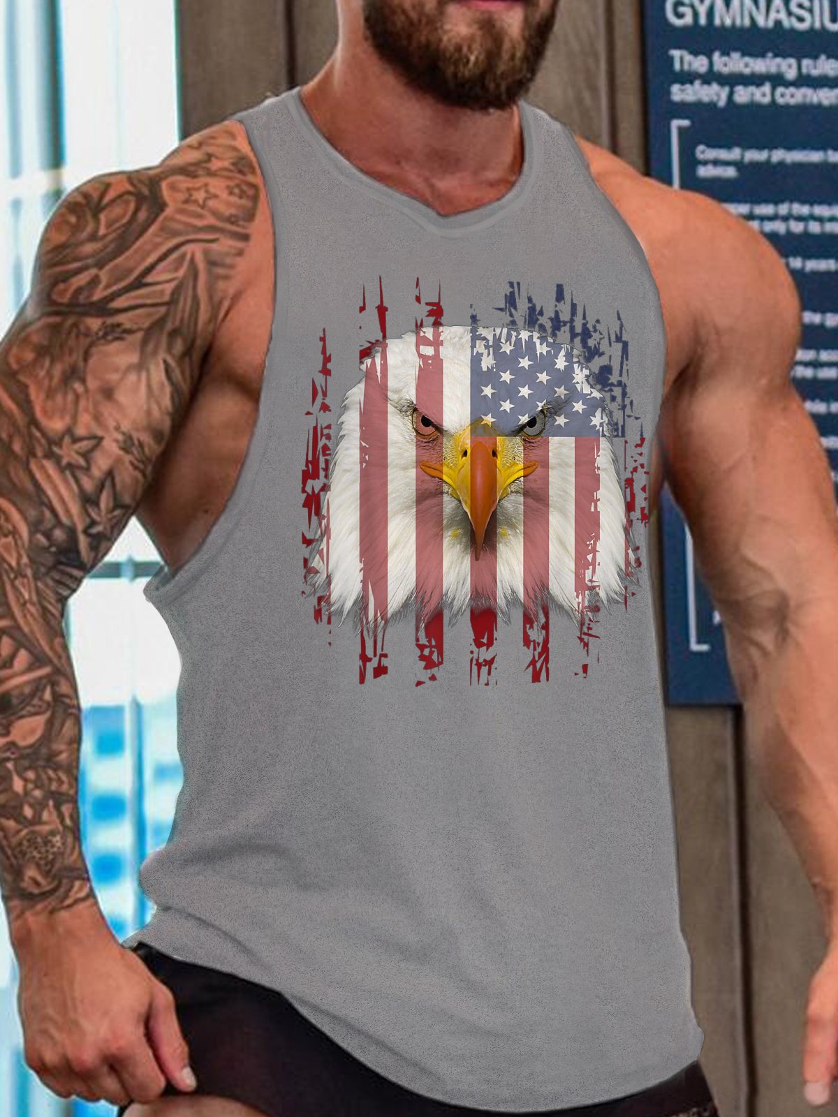 Usa/Us/American Flag Men's Crew Neck Casual Tank Top