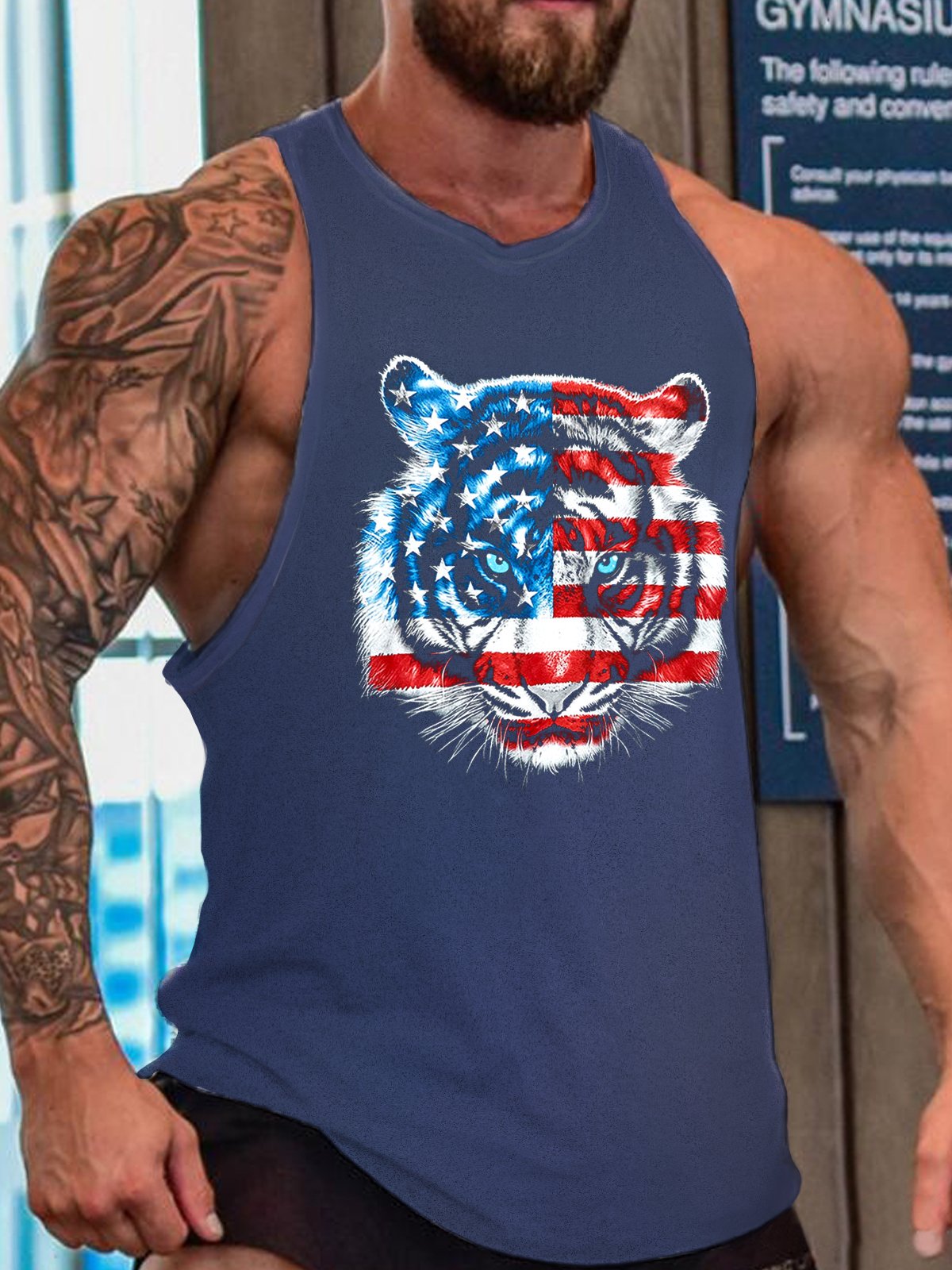 Tiger American Flag Men's Loose Casual Tank Top