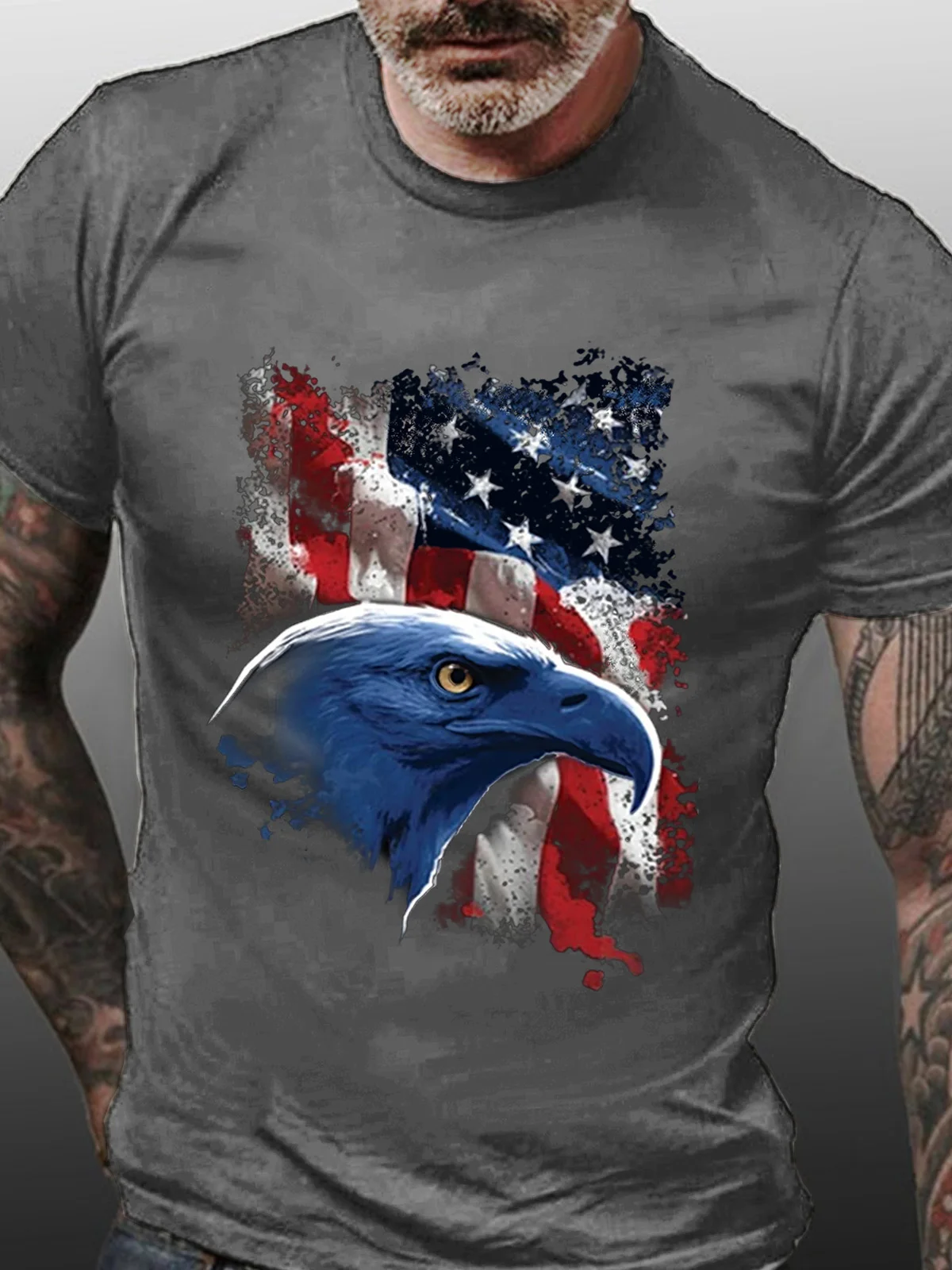 America Flag Men's Vintage Crew Neck Cotton T-Shirt