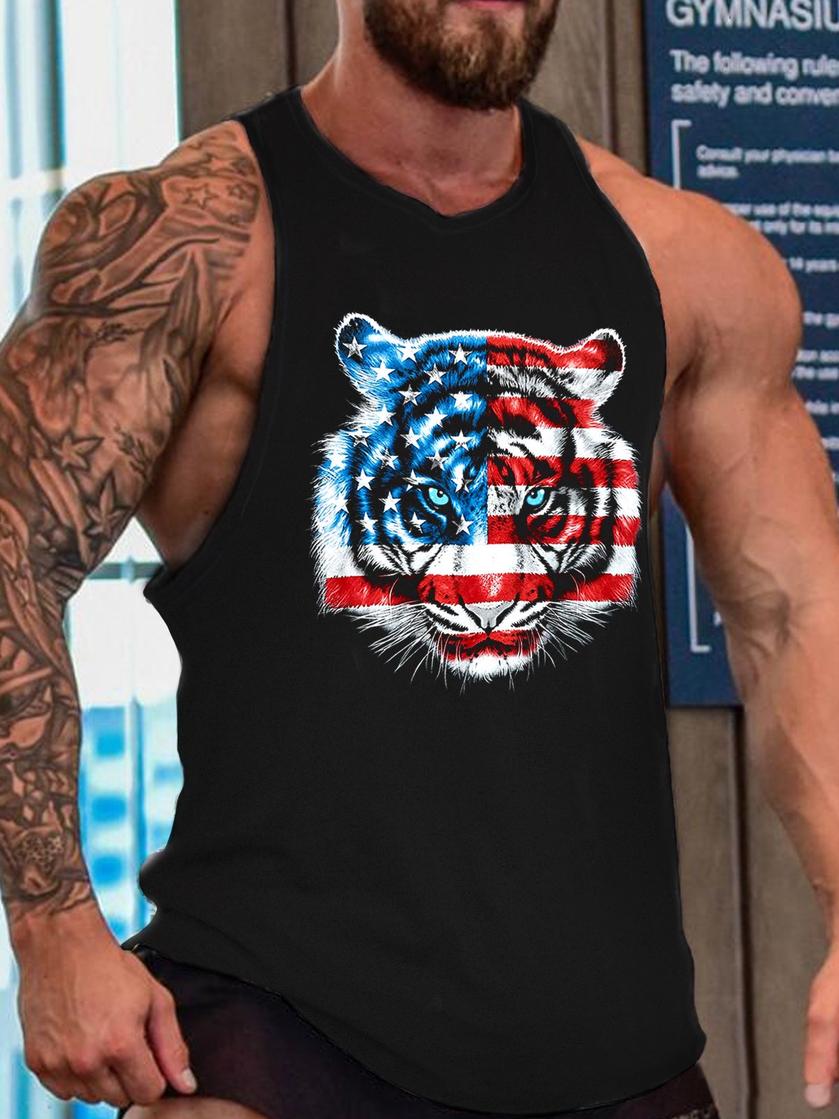 Tiger American Flag Men's Loose Casual Tank Top