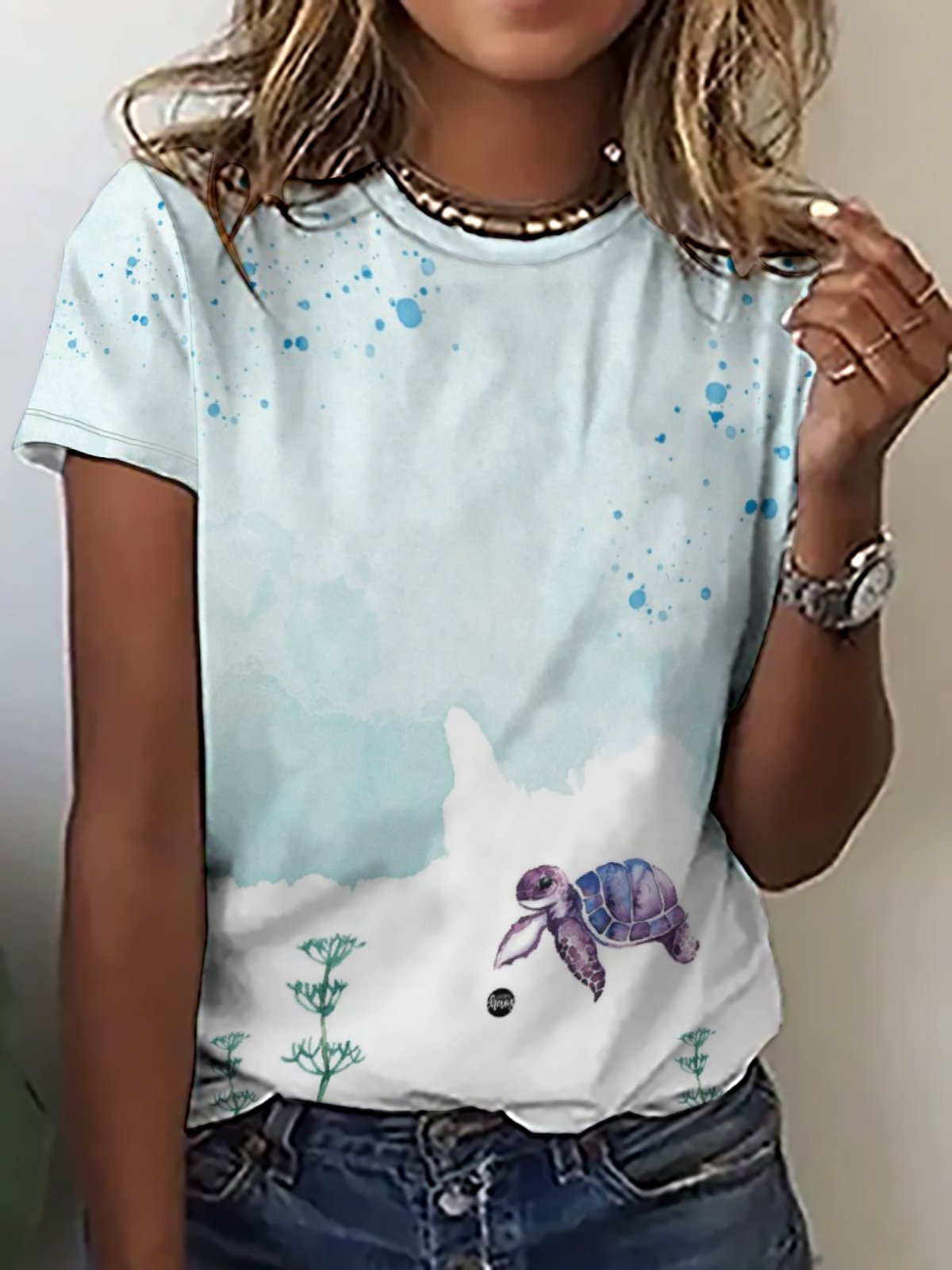 Womens Sea Turtle Print Casual T-Shirt