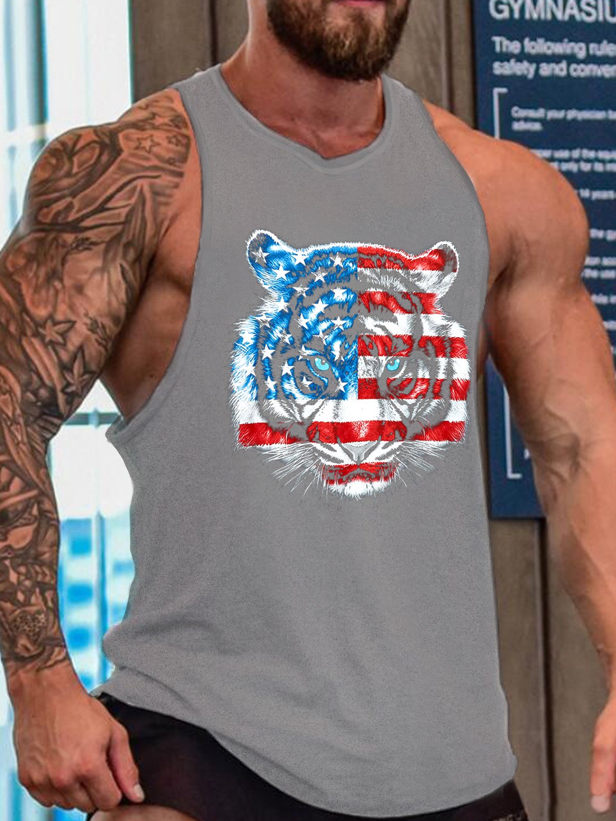 Tiger American Flag Men's Loose Casual Tank Top