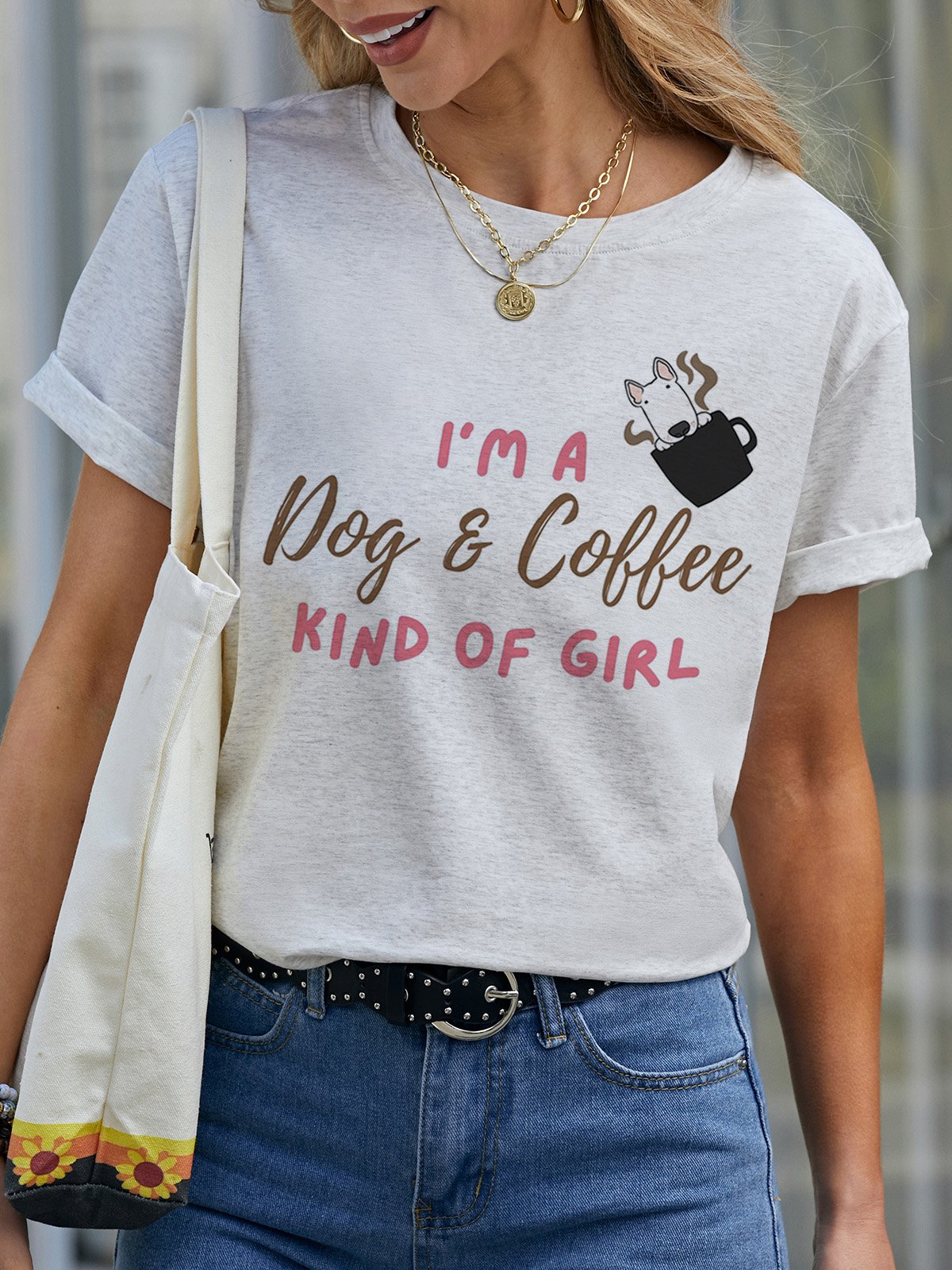 Lilicloth x Kat8lyst I'm A Dog And Coffee Kind Of Girl Women's Loose Casual T-Shirt