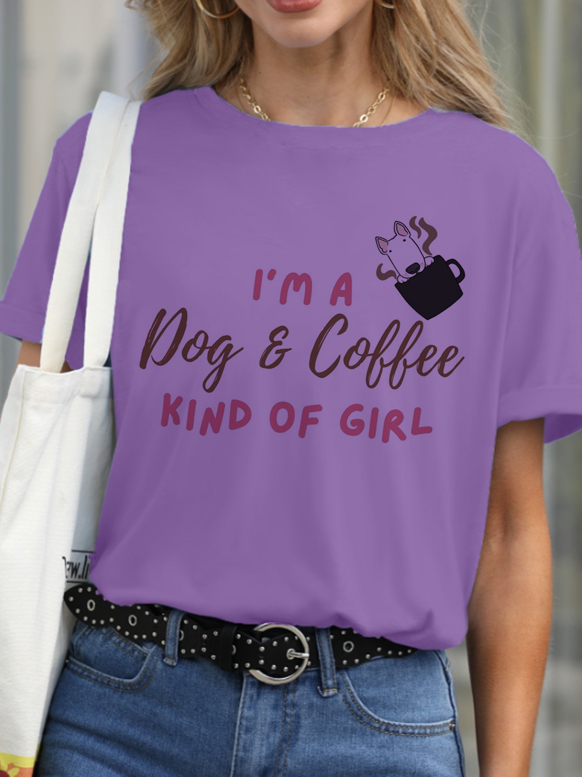 Lilicloth x Kat8lyst I'm A Dog And Coffee Kind Of Girl Women's Loose Casual T-Shirt